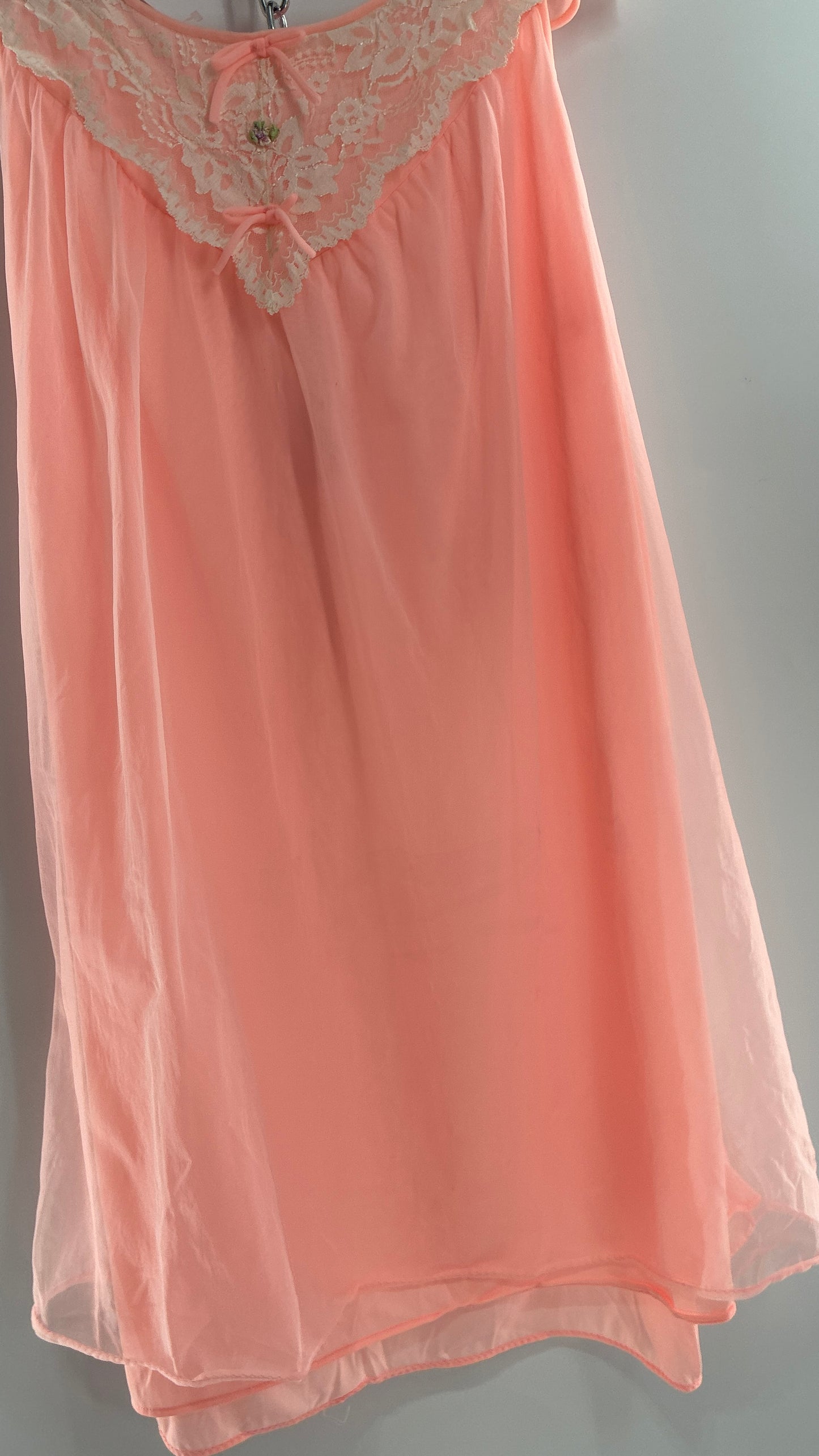 Vintage Neon Pink Babydoll Mini with Lace Sailor Style Neckline with Bows and Embroidery (48)