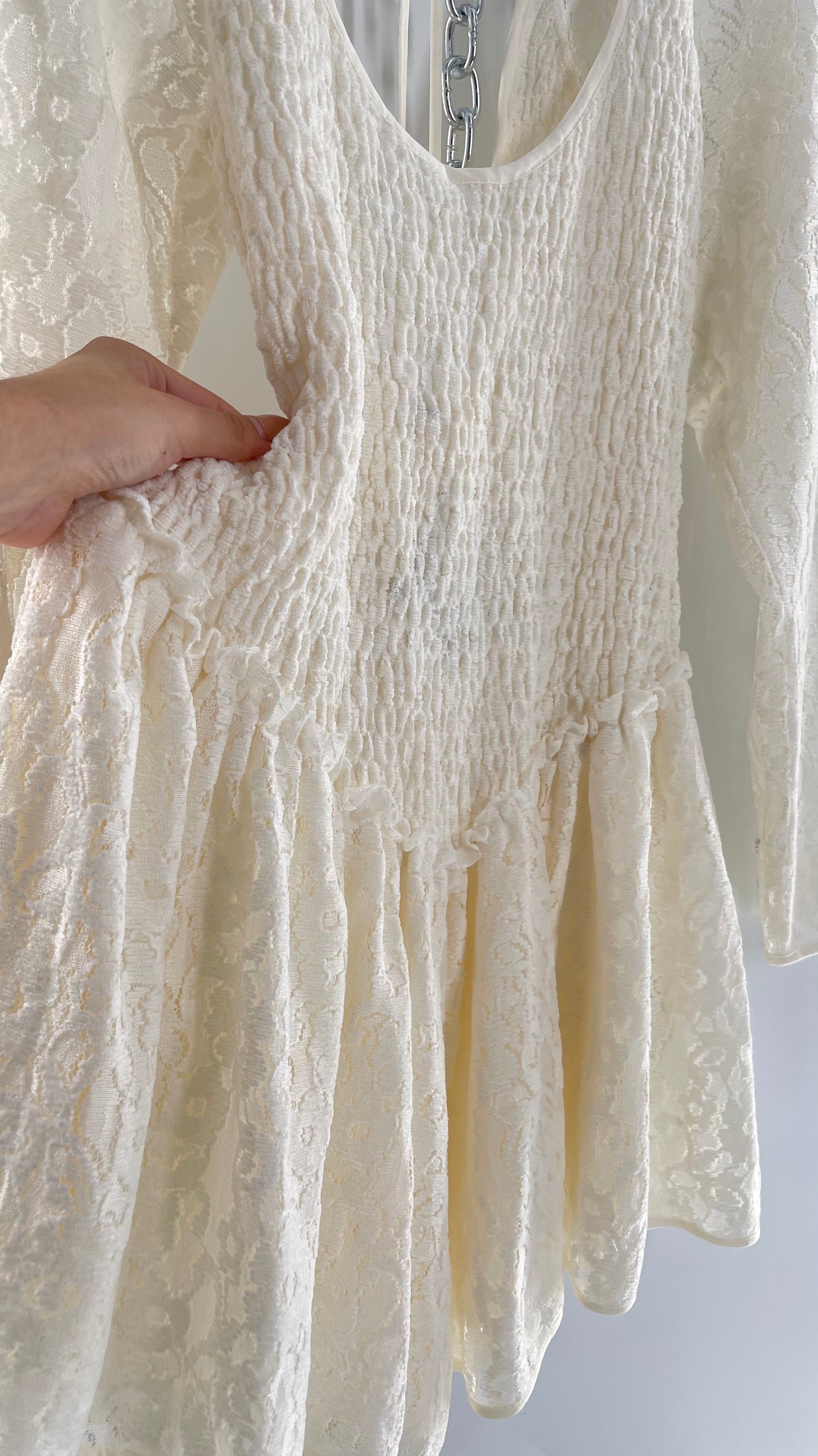 Free People White Velvet Lace Mini Dress (Small)
