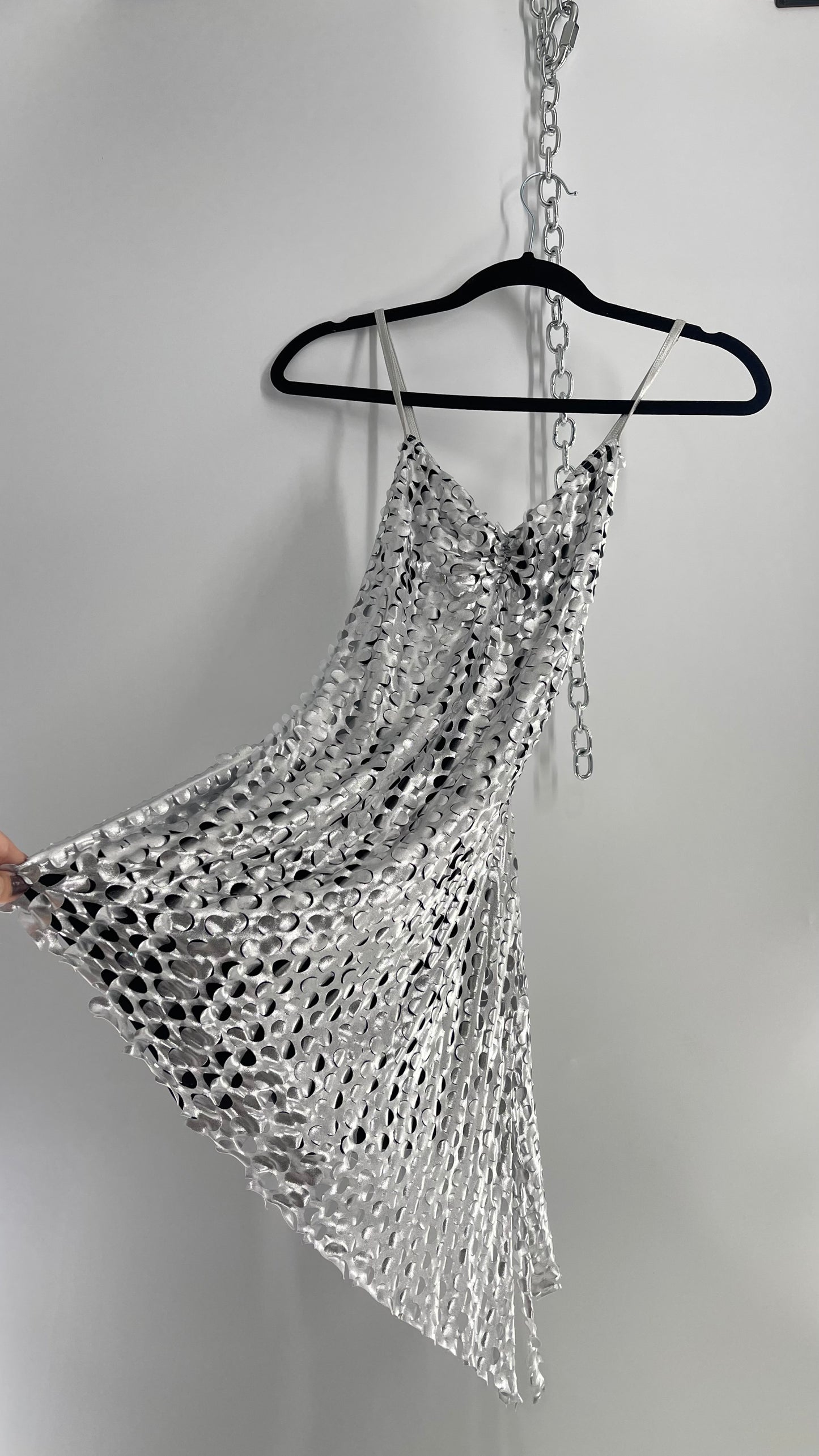 Vintage Weismann Silver Grated Tank with Asymmetric Hem and Built in Shorts (Medium)