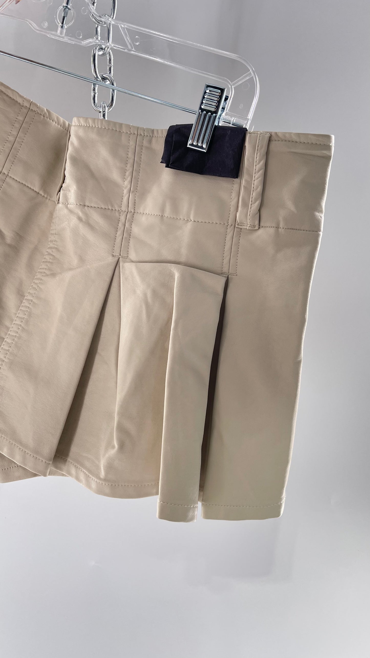 Free People Off White Pleated Vegan Leather Ultra Micro Mini Skirt with Hidden Built in Shorts (12)
