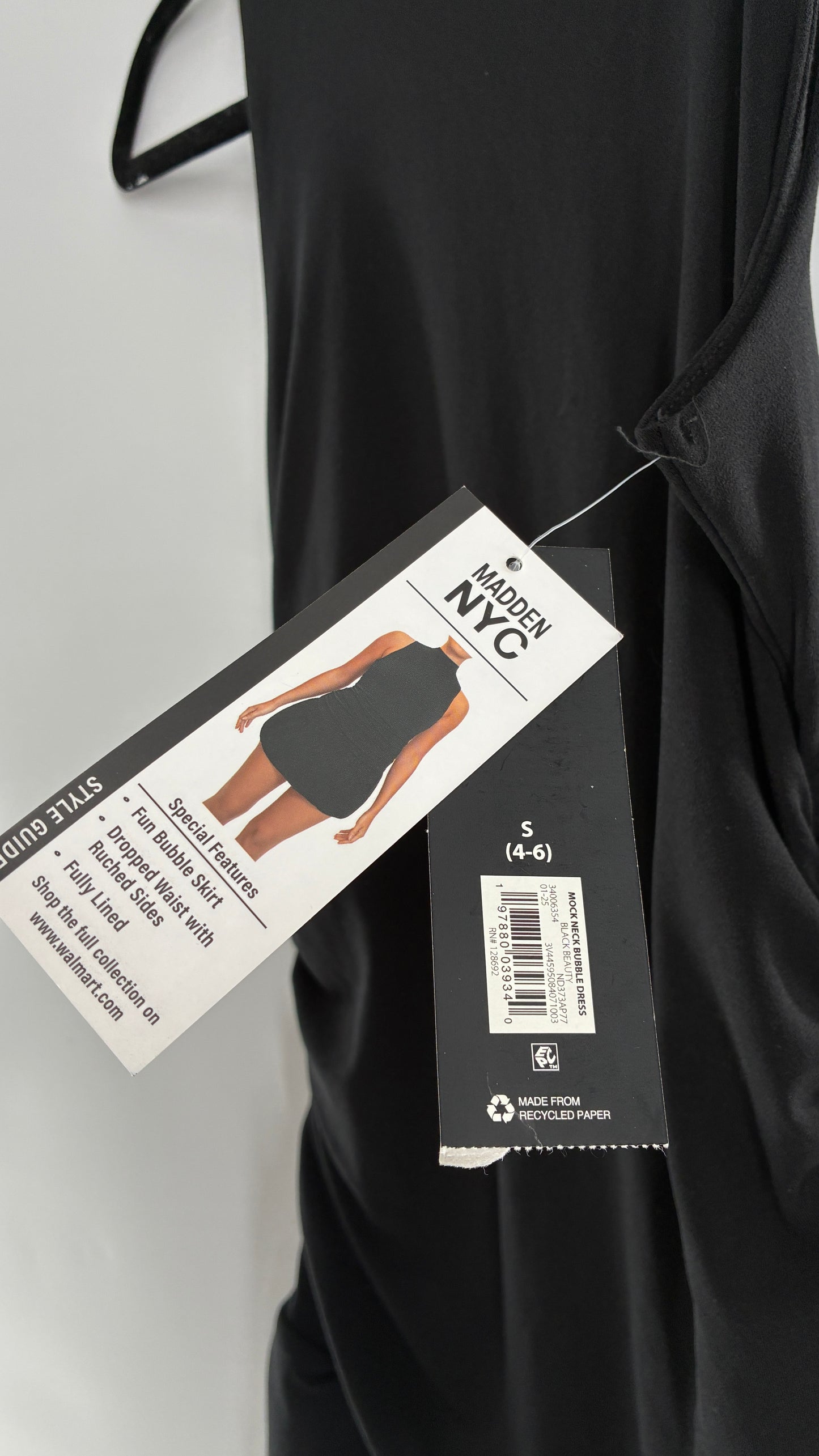 MADDEN NYC Black High Neck, Drop Waist, Bubble Hem Mini Dress with Tags Attached (XS-S)