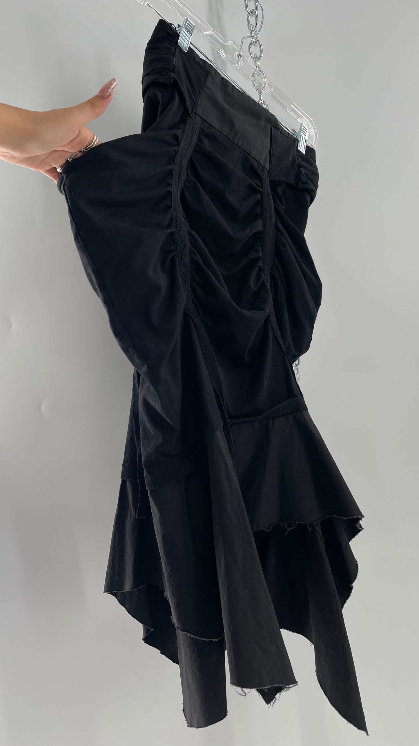 AGANOVICH Black TS50 Jersey Ruched Asymmetric Cargo Skirt with Gold Zipper (0)