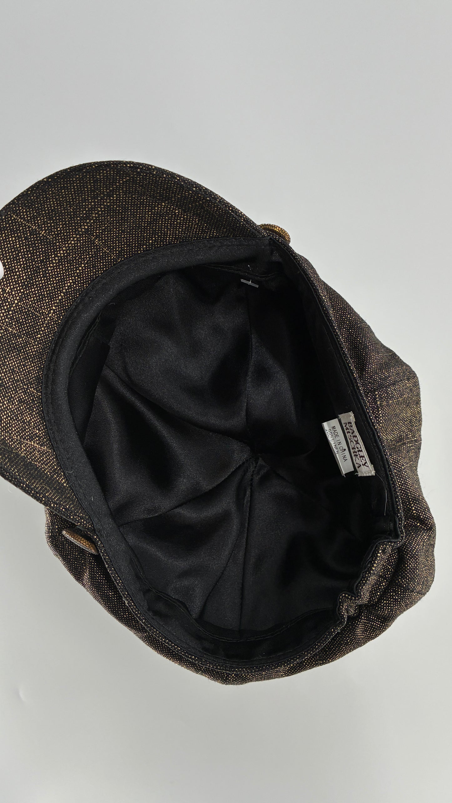 Vintage BADGLEY MISCHKA Metallic Bronze Newsboy Cap with Chain Detail