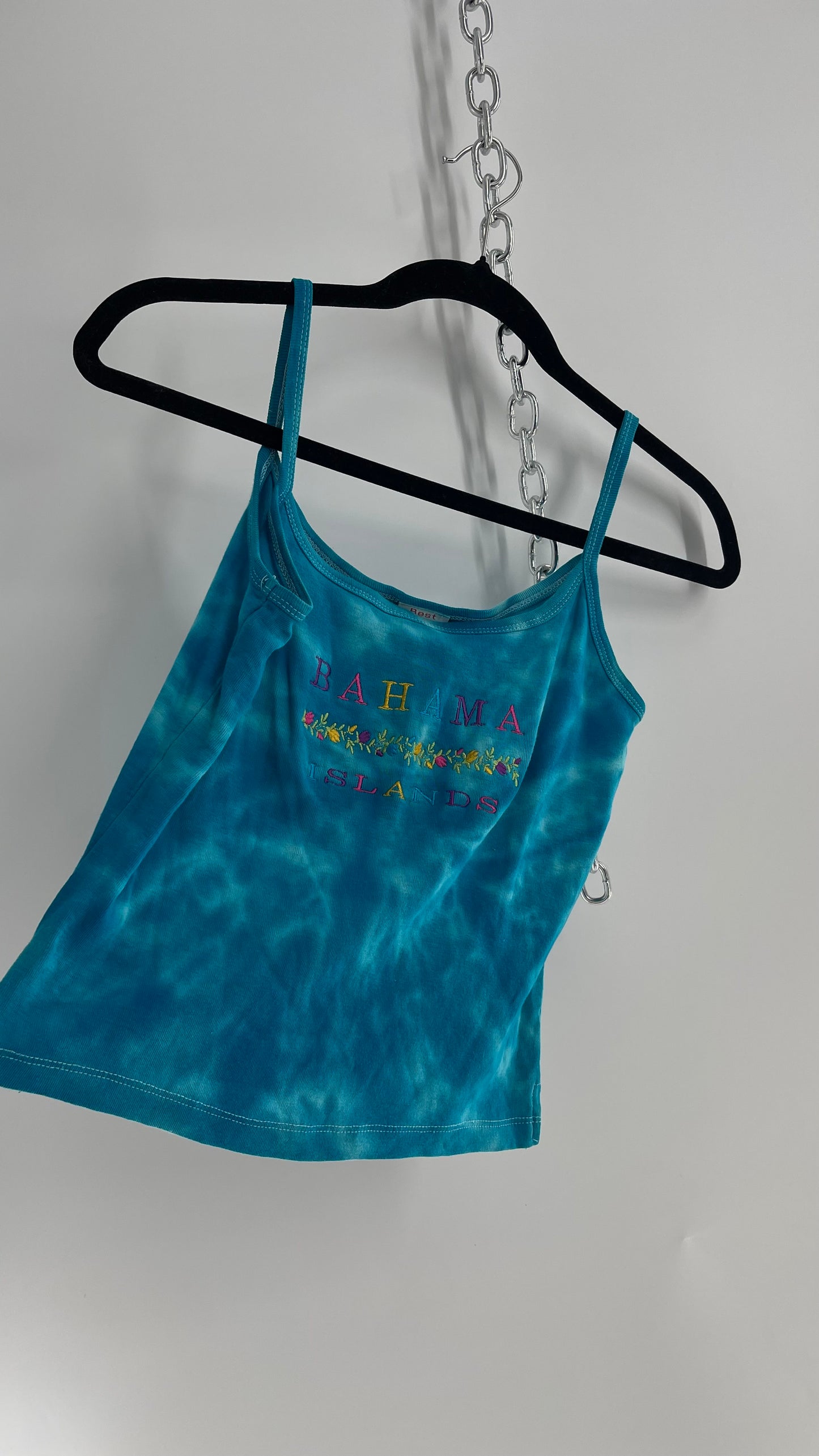 Vintage Bahama Mama Tie Dye Embroidered Tropical Tourist Tank (Medium)