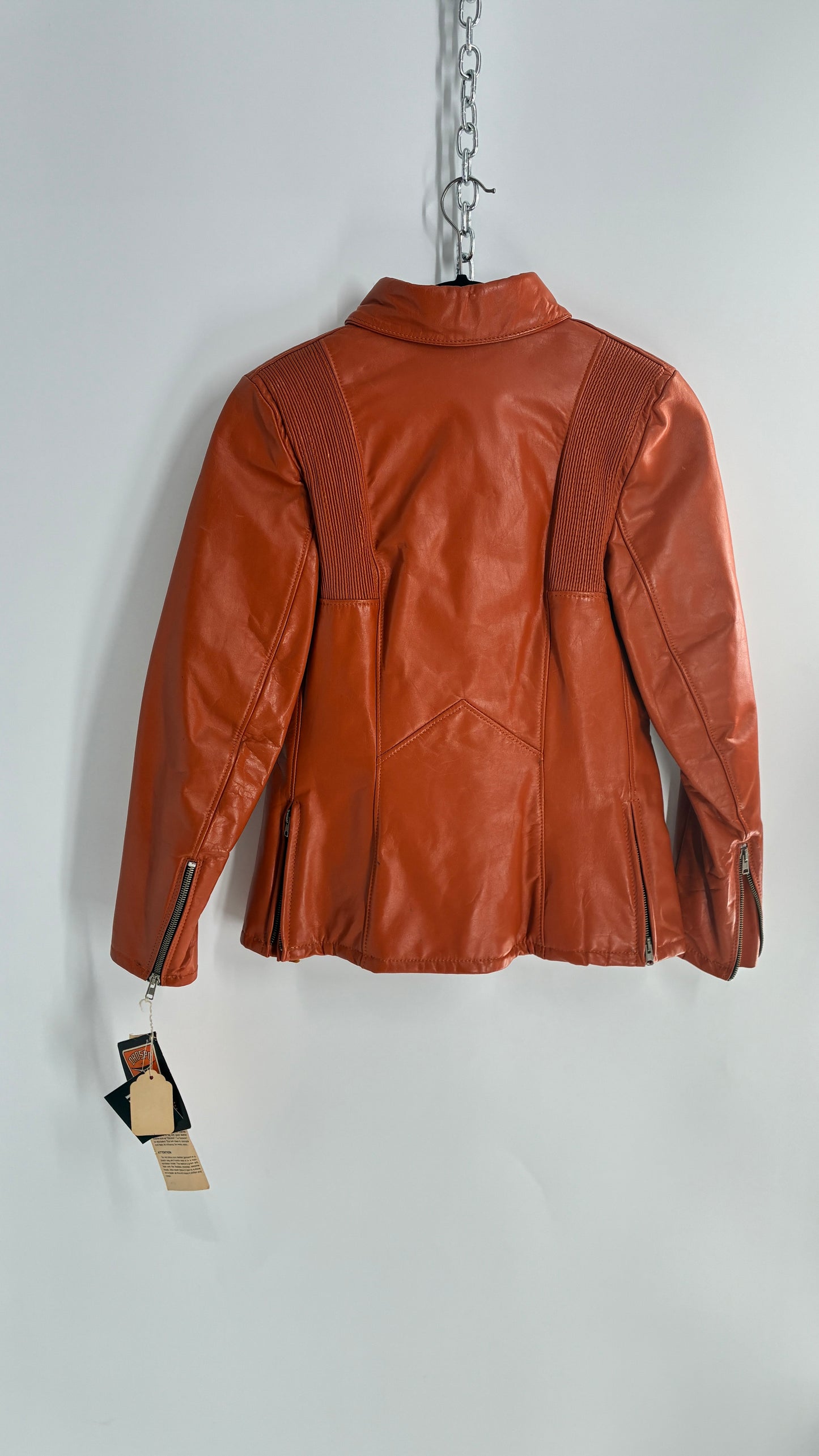 Deadstock Vintage 1970s DROSPO Orange Genuine Leather Fitted Jacket (12)