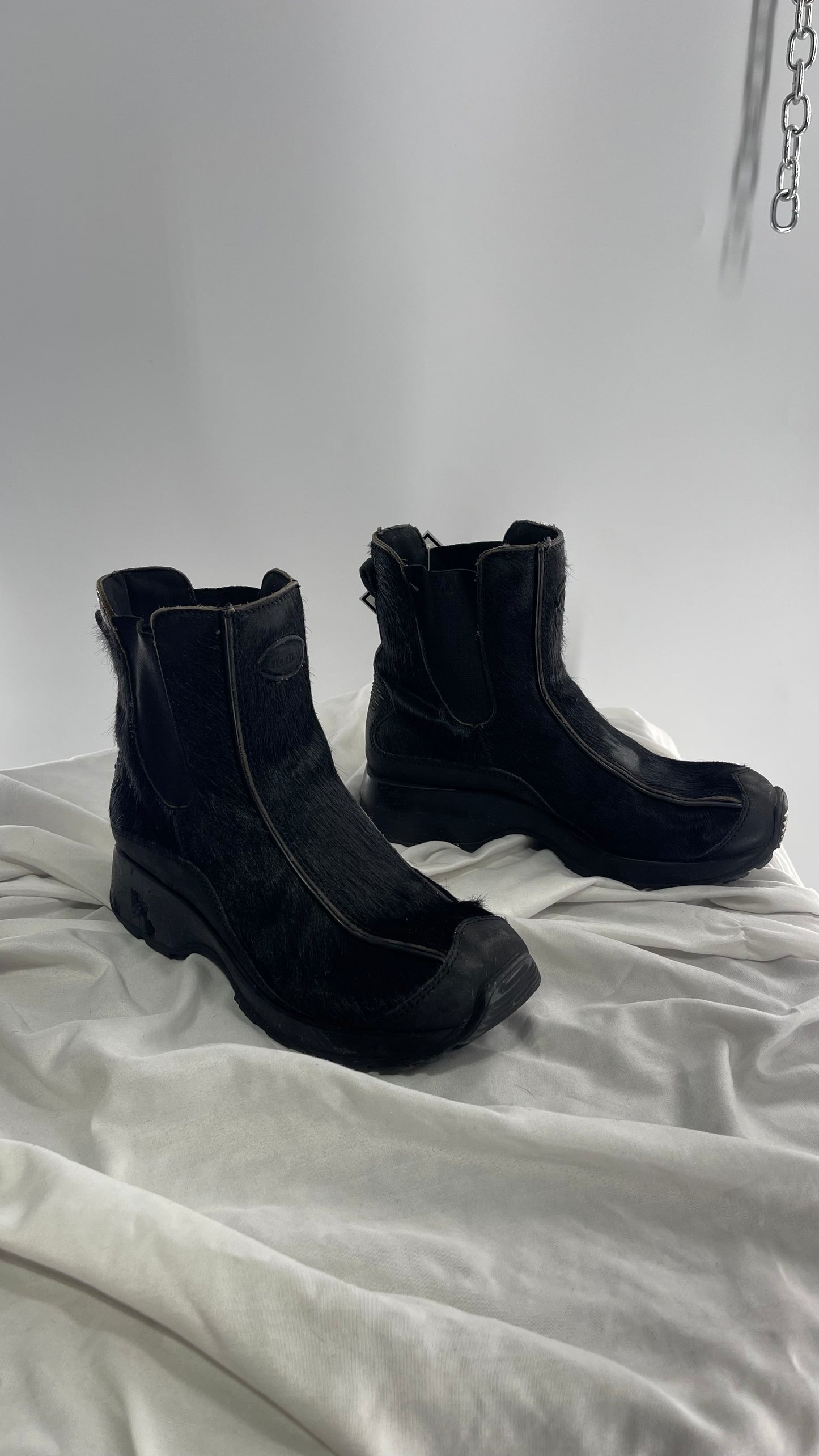 Vintage TECHNICA Black Cow Hide Round Toe Chunky Sole Boots (7.5)