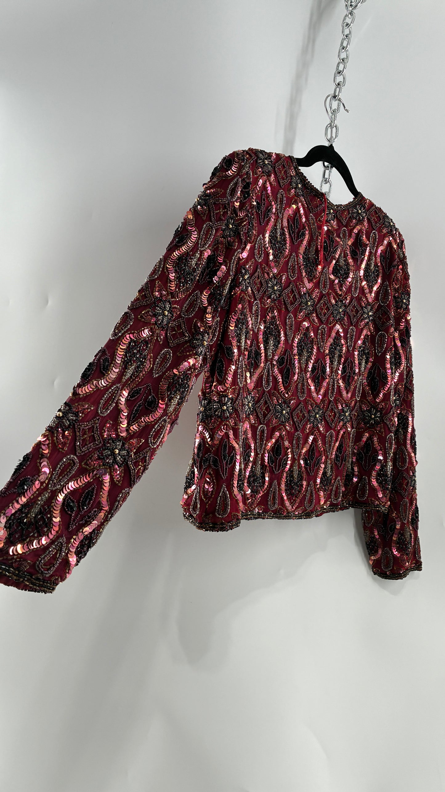 Vintage Beaded STENAY Burgundy Maroon Jacket (Medium)