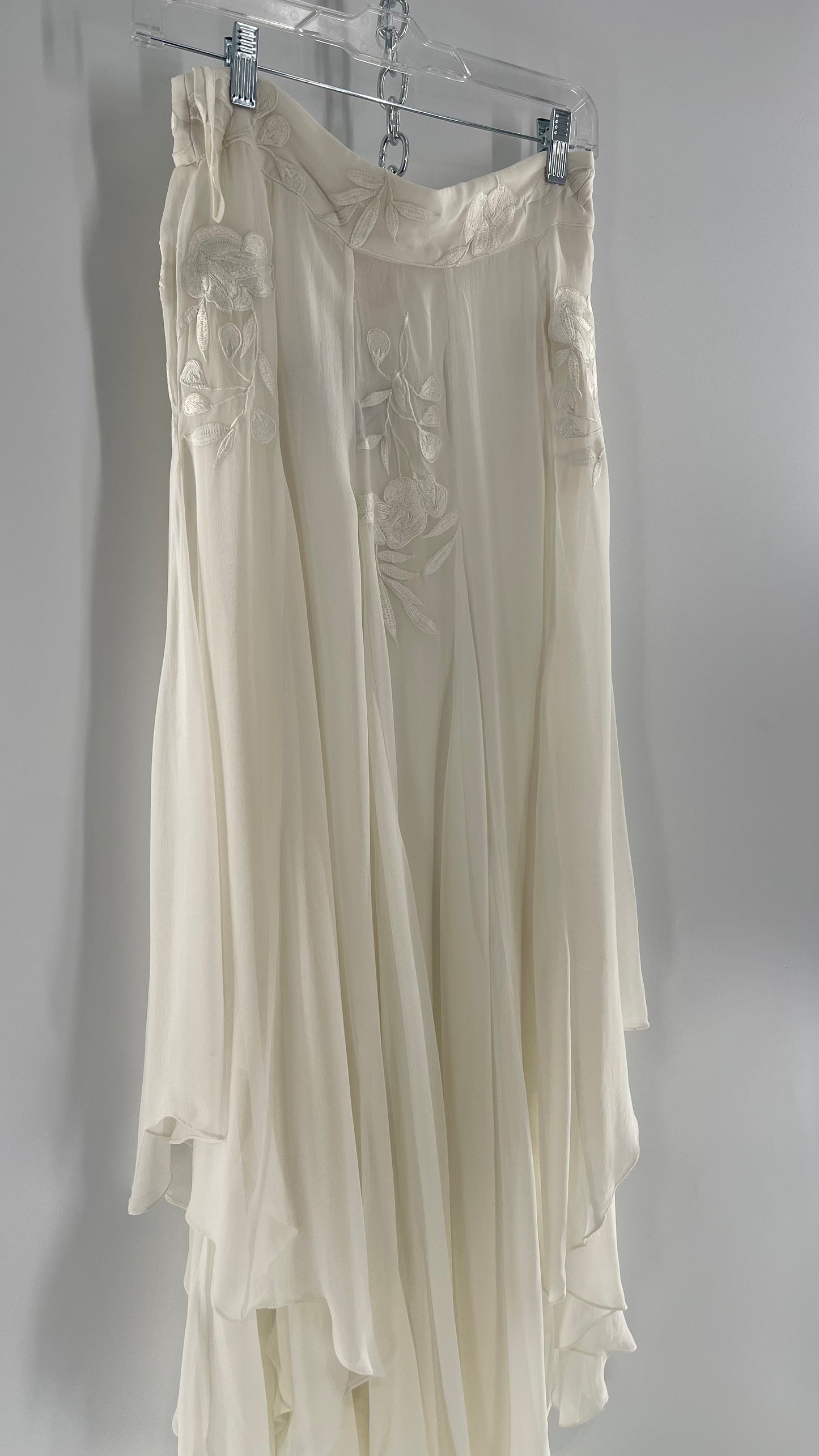 ROCOCO SAND White Hankerchief Hem Skirt with Embroidered Waistline (Medium)