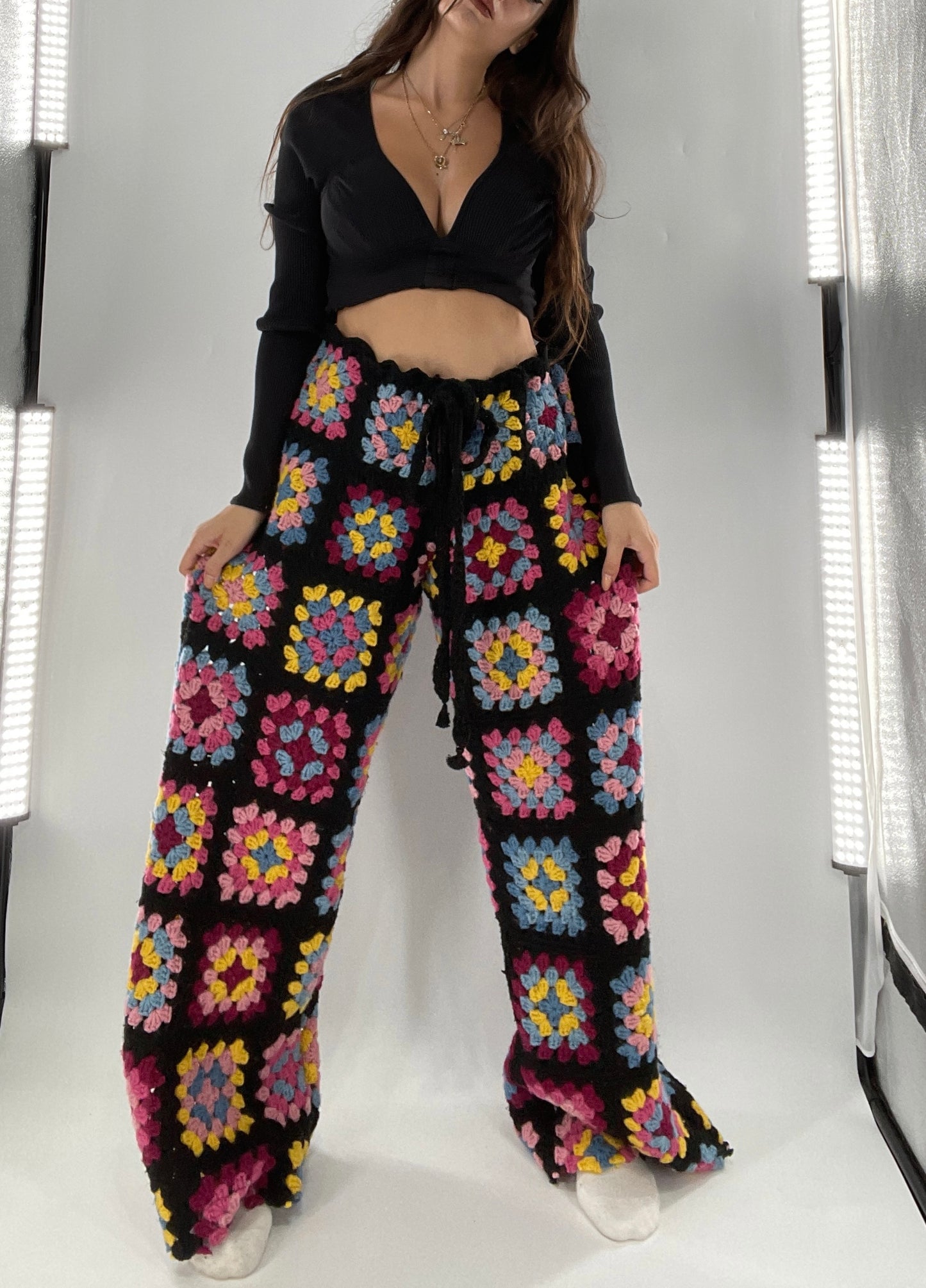 CUSTOM Handmade Granny Square High Contrast Lounge Pants (XS/S/M/L)