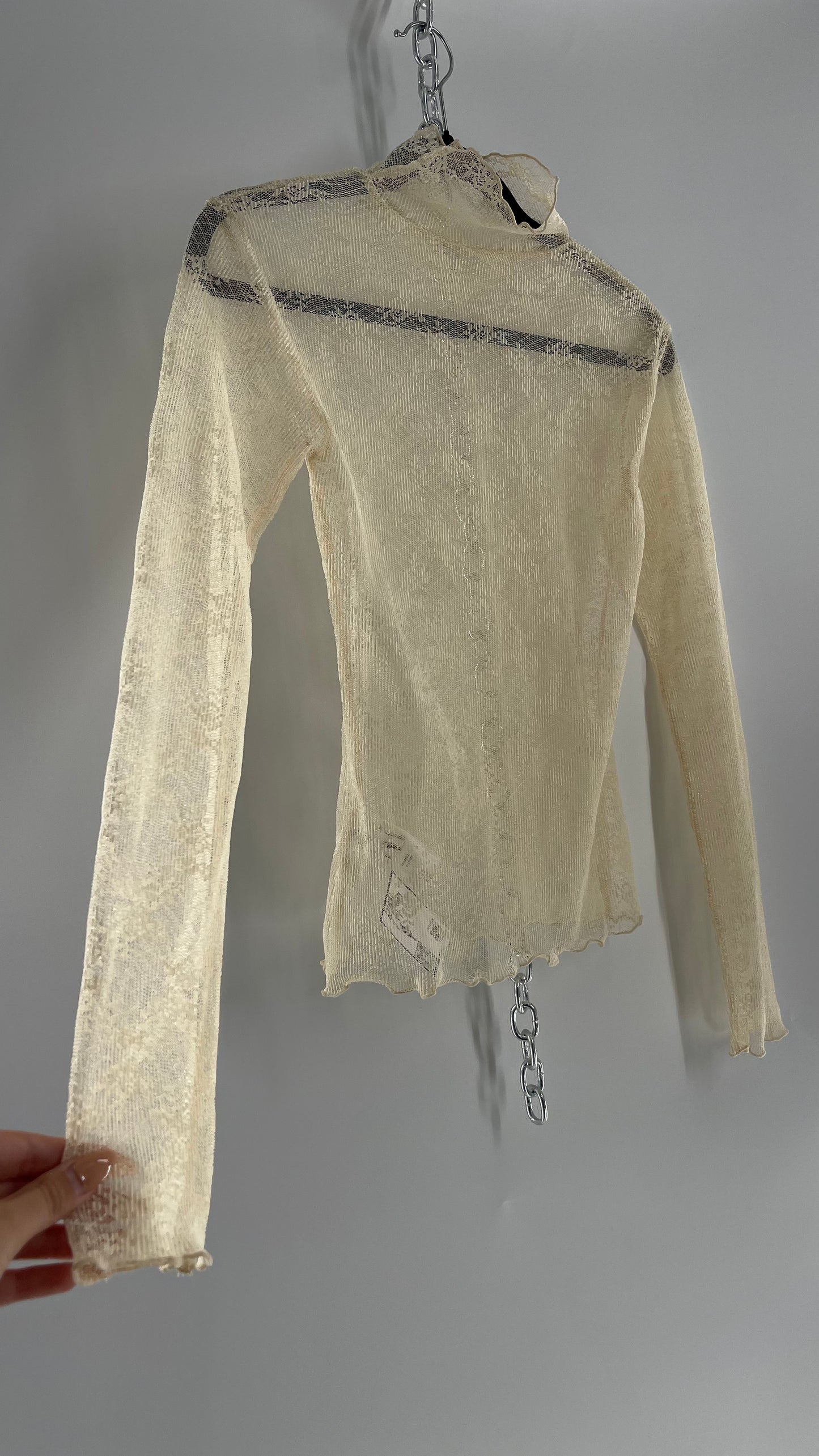Free People Curetty Baby Yellow Lace Turtle Neck (Small)