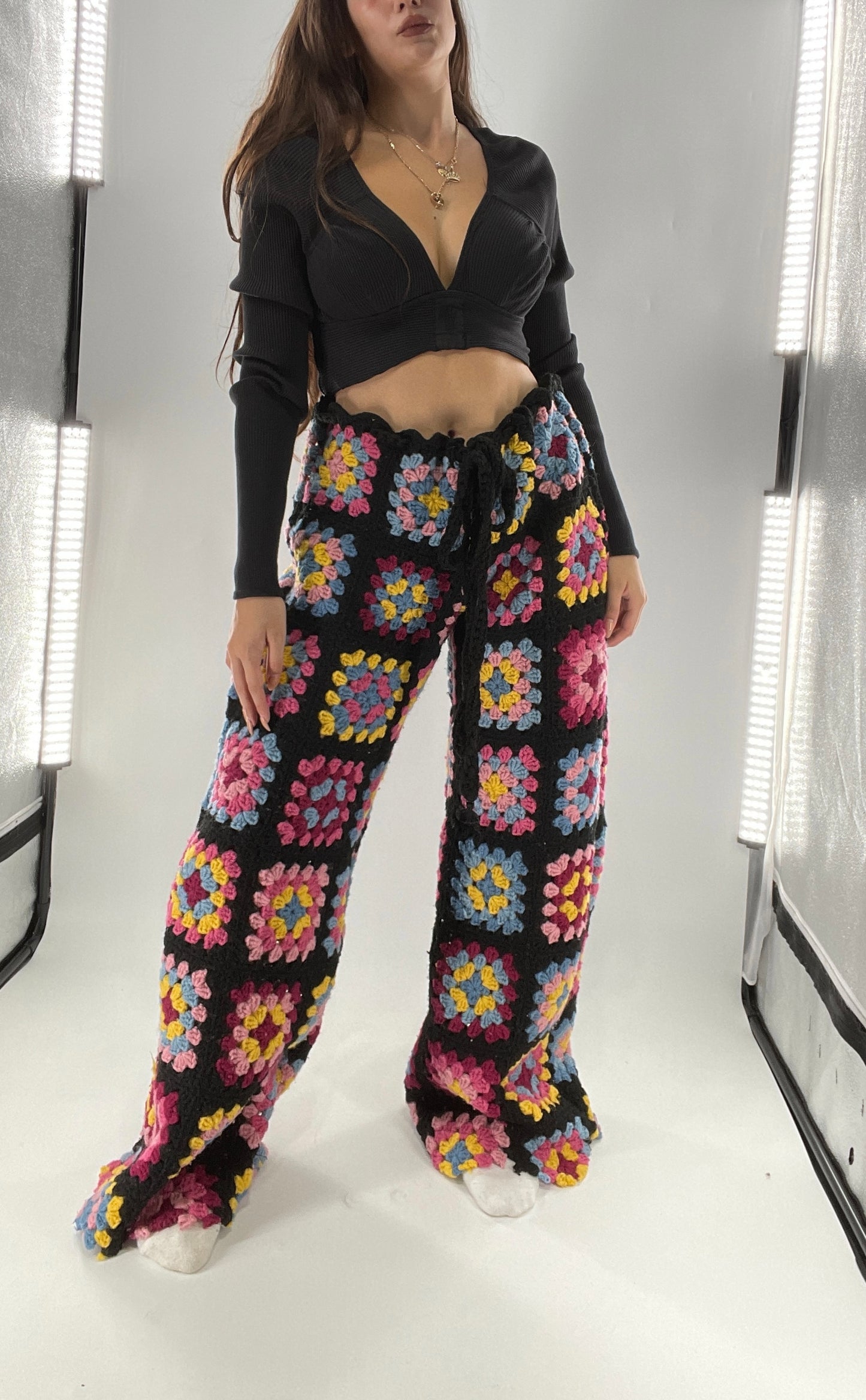 CUSTOM Handmade Granny Square High Contrast Lounge Pants (XS/S/M/L)