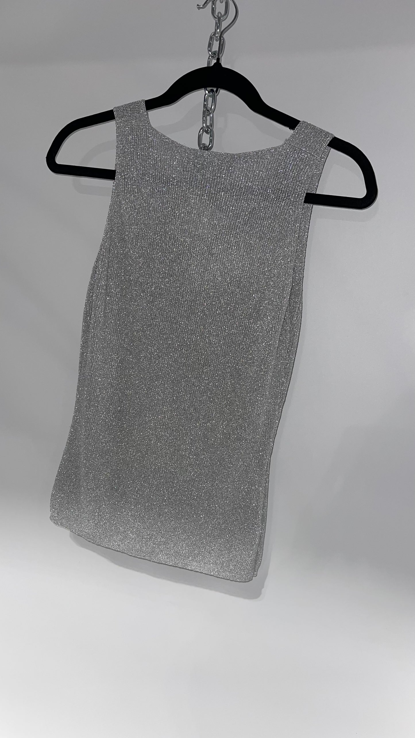Vintage Christine Phillipe Vintage Metallic Silver Tinsel Knit Tank (Medium)