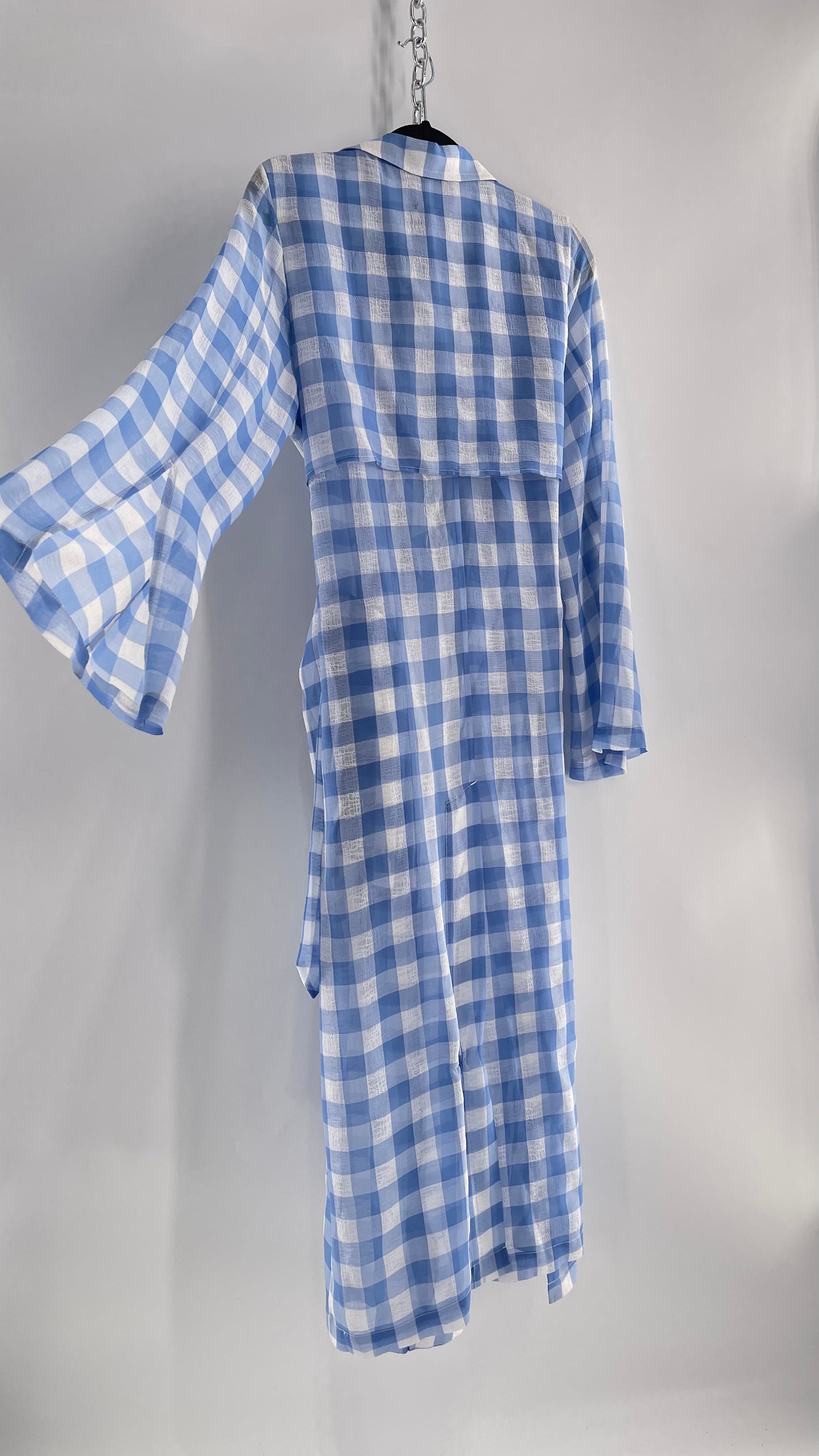 Capulet Anthropologie Gingham Baby Blue Coat/Cape (S)