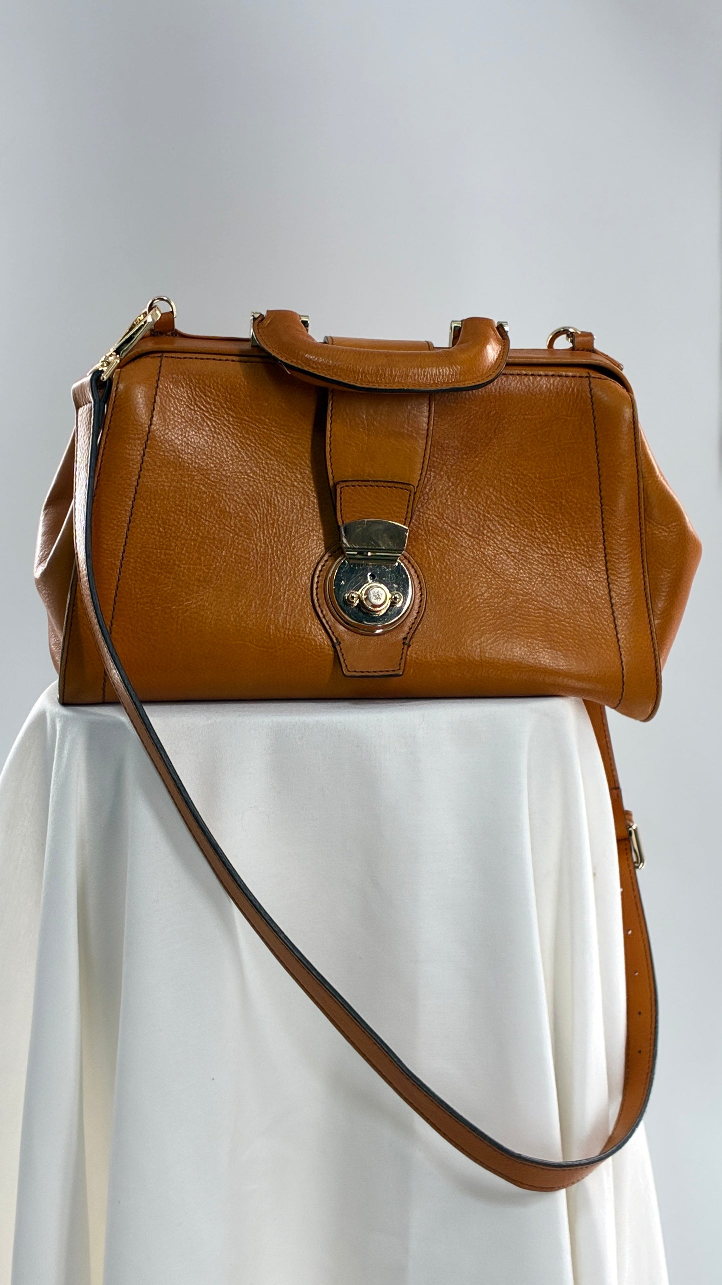 Vintage DIVINA FIRENZE Orange Genuine Leather Briefcase Style Purse