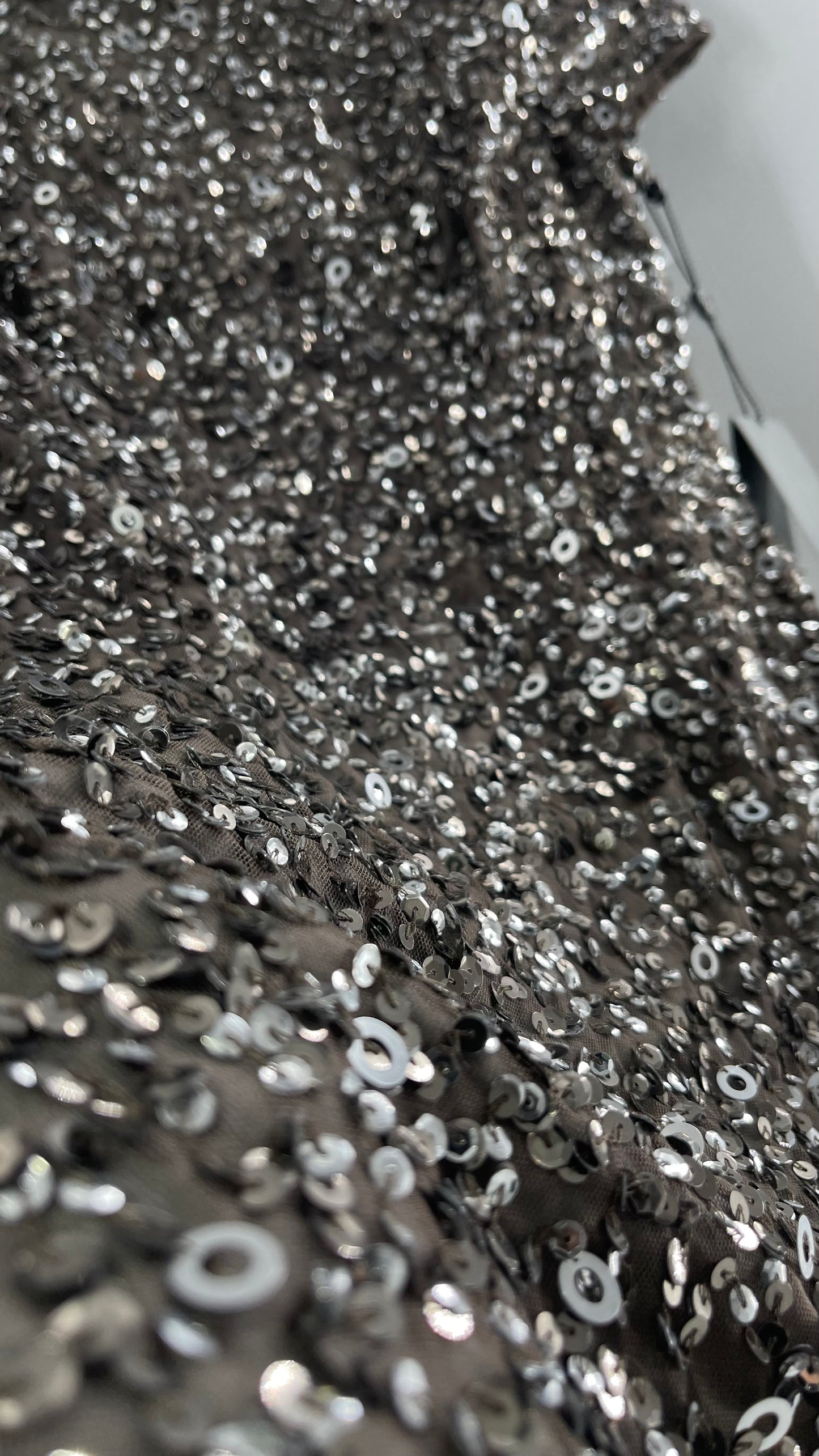Adriana Papell Grey/Silver Short Sleeve Mini Dress Covered in Beads and Sequins (6)