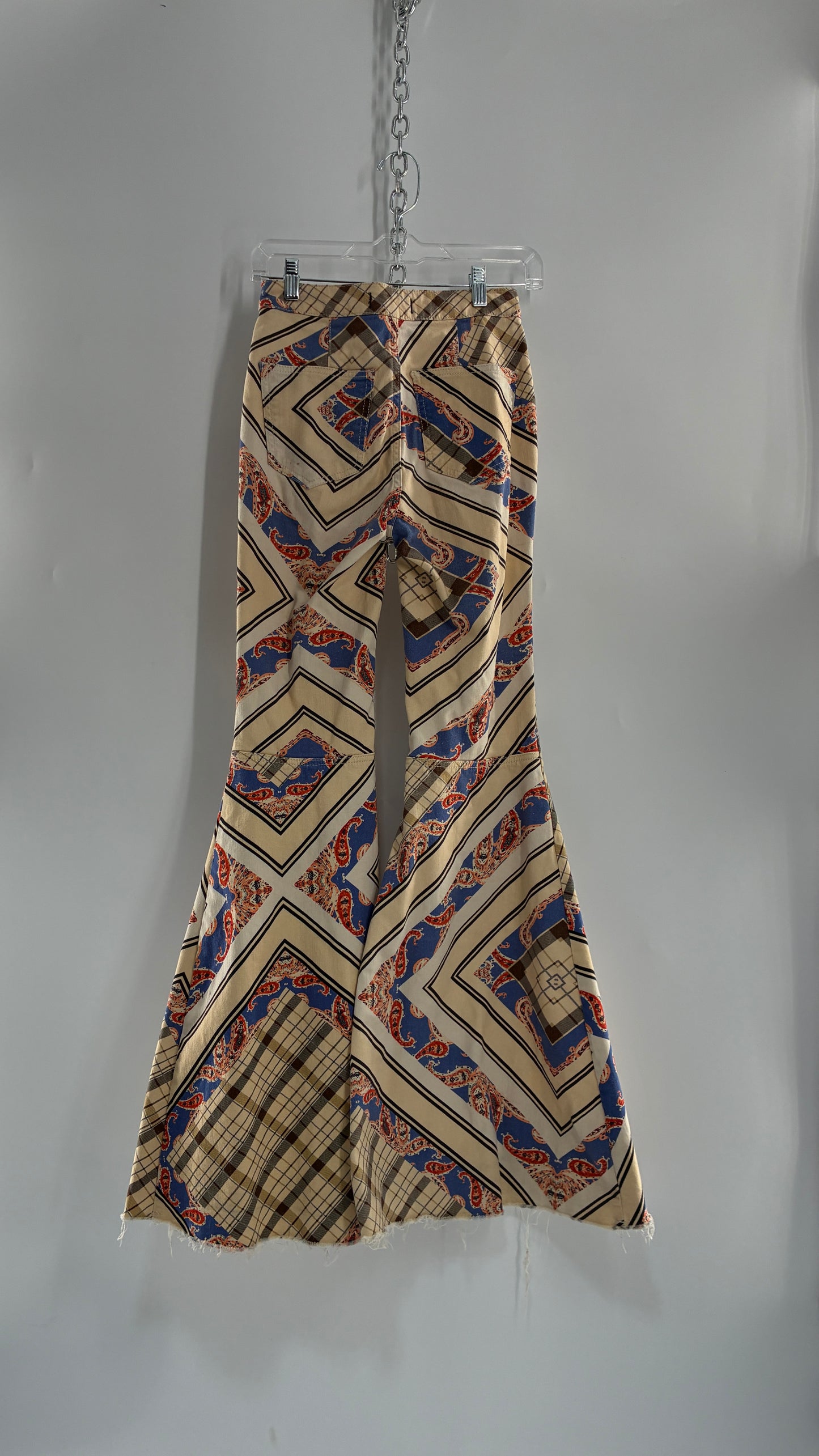 Free People Patterned Plaid Beige Flare Pants (26)