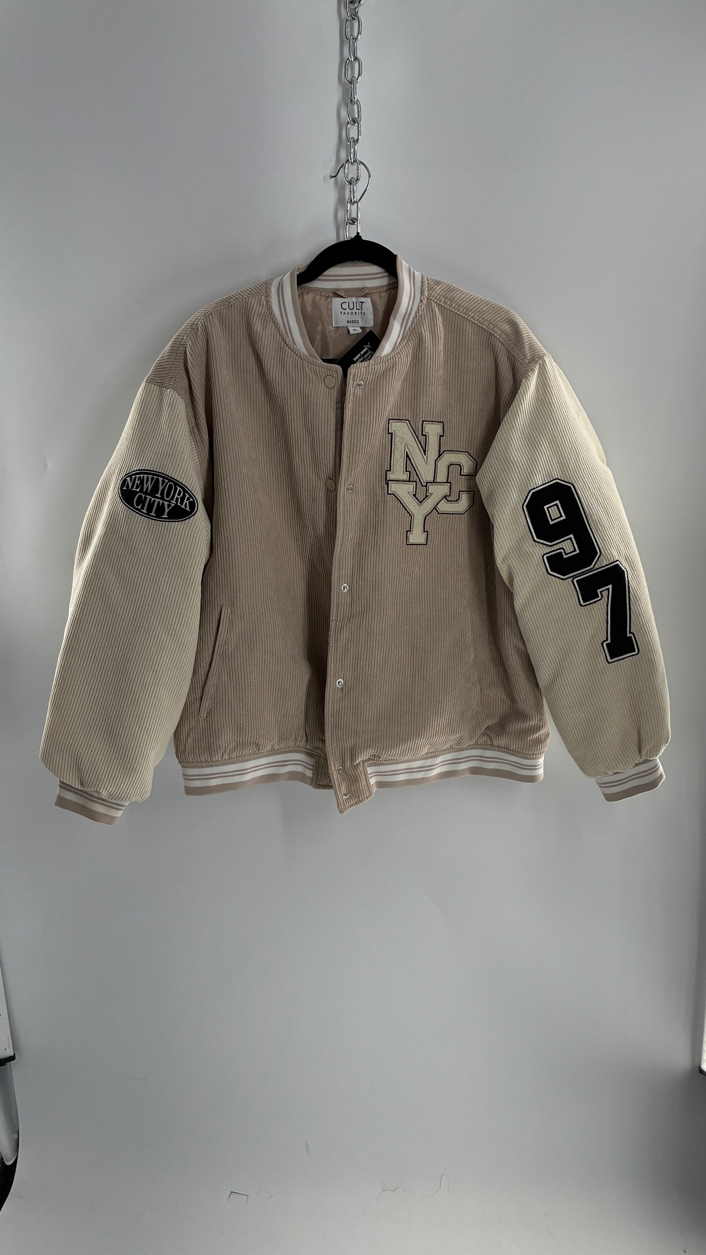 Cult Favorite Corduroy NYC Patch/Badge Varsity Jacket (XL)