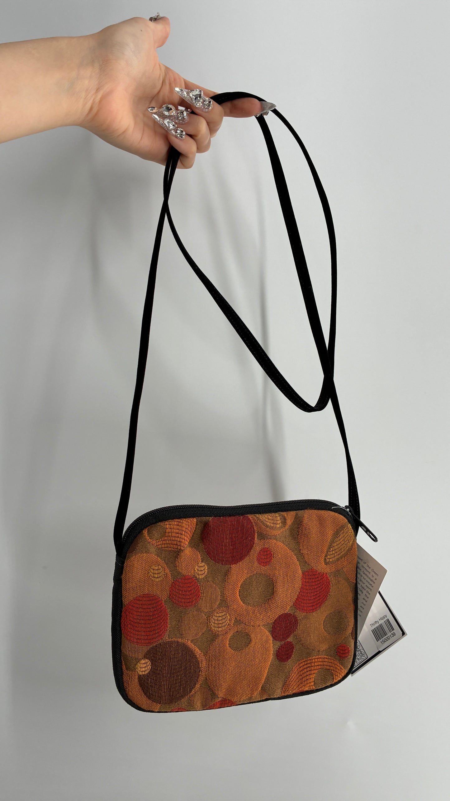 Deadstock Vintage 70s Style Polka Dotted Mustard Yellow Bag with Velvet Strap