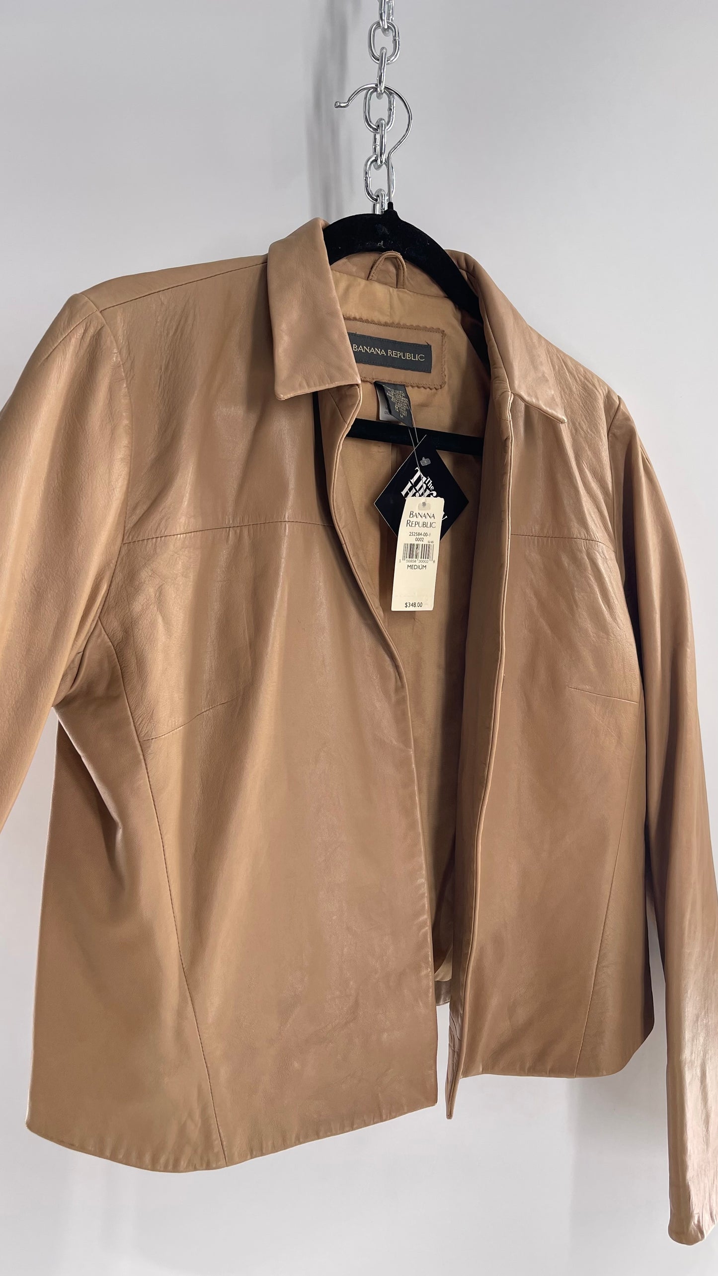 Deadstock Vintage Banana Republic Tan Soft Leather Cropped Boxy Jacket with Tags Attached (Medium)