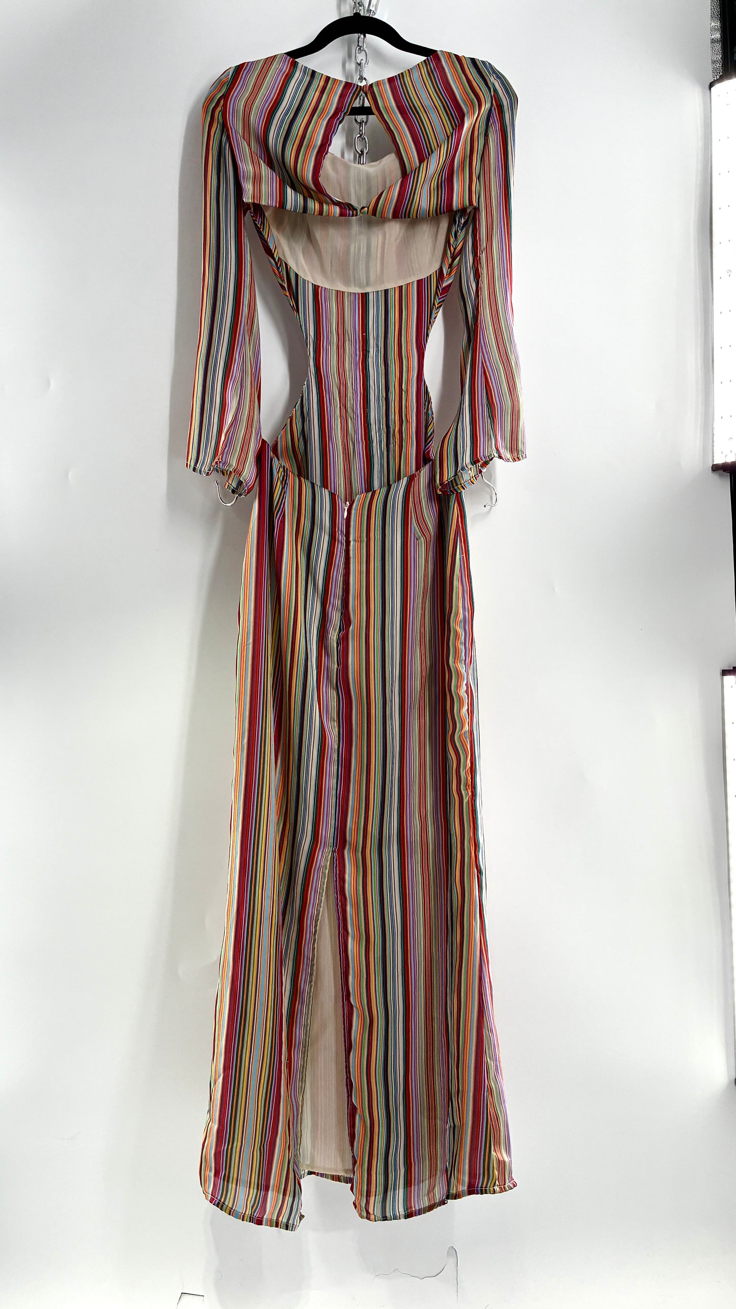 WINTERMUSE Daphne Multicolored Striped Silky Backless Cutout Dress (4)