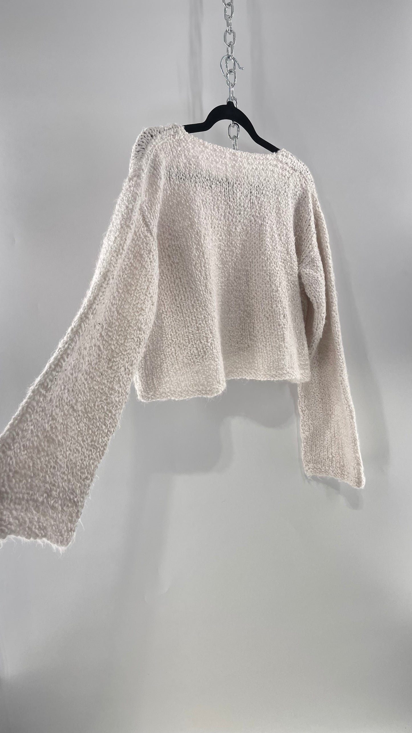 White Slouchy Comfy + Cozy Knit Cropped Sweater (M)
