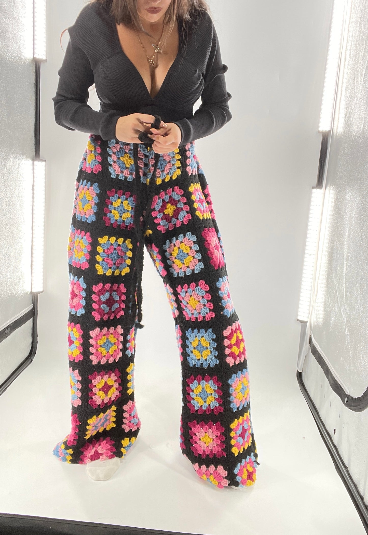 CUSTOM Handmade Granny Square High Contrast Lounge Pants (XS/S/M/L)