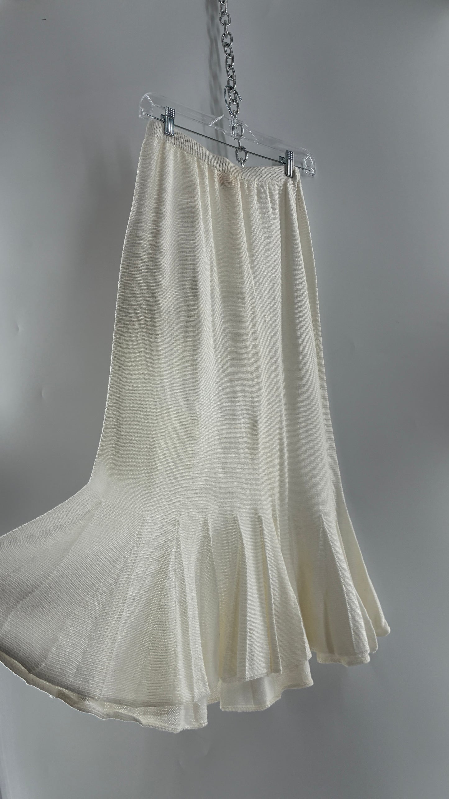 Vintage MARY JANE MARCASIANO White Knit 100% Cotton Made in NY Mermaid Style Skirt (Medium)