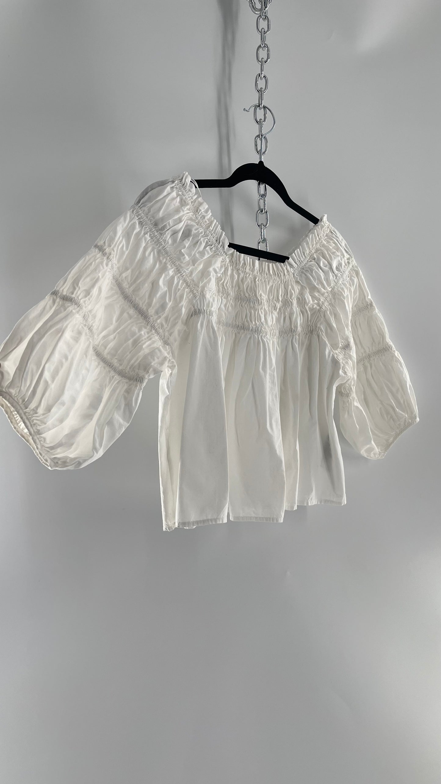 Free People White Smocked Blouse (XS)
