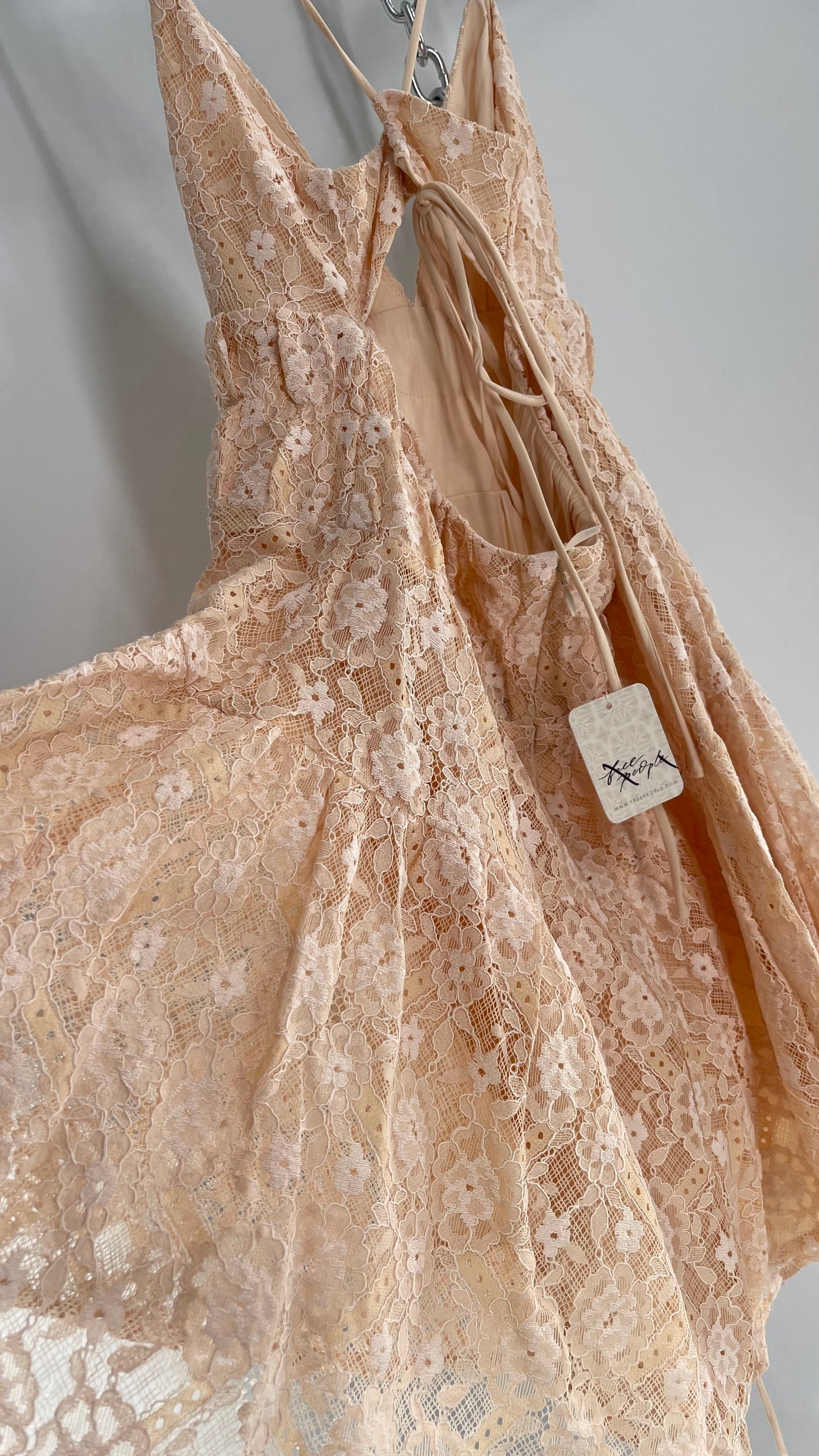 Free People Lexi Strappy Lace Baby Pink Romper with Tags (XS)