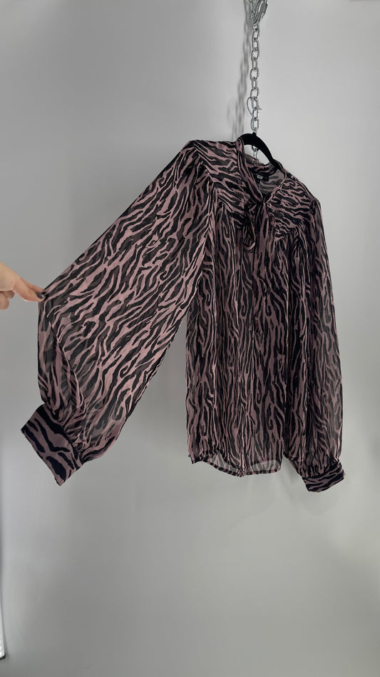 Endless Rose X Free People Lilac Zebra Tie Neck Sheer Blouse 
 (XS)
