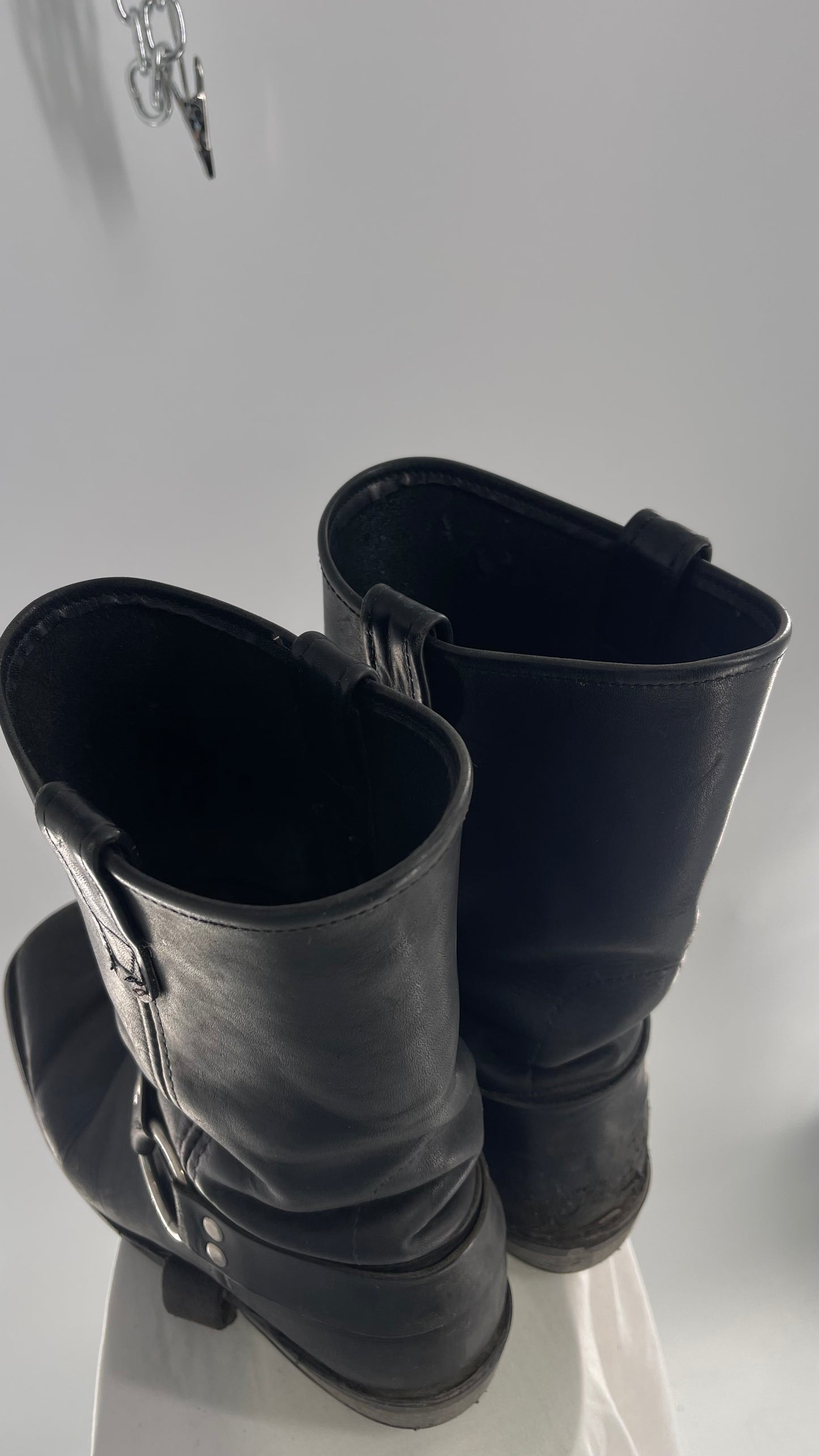 Vintage SIERRA Black Heavy Duty Sloppy Scuffed Distressed Leather Motorcycle Boots (10.5)