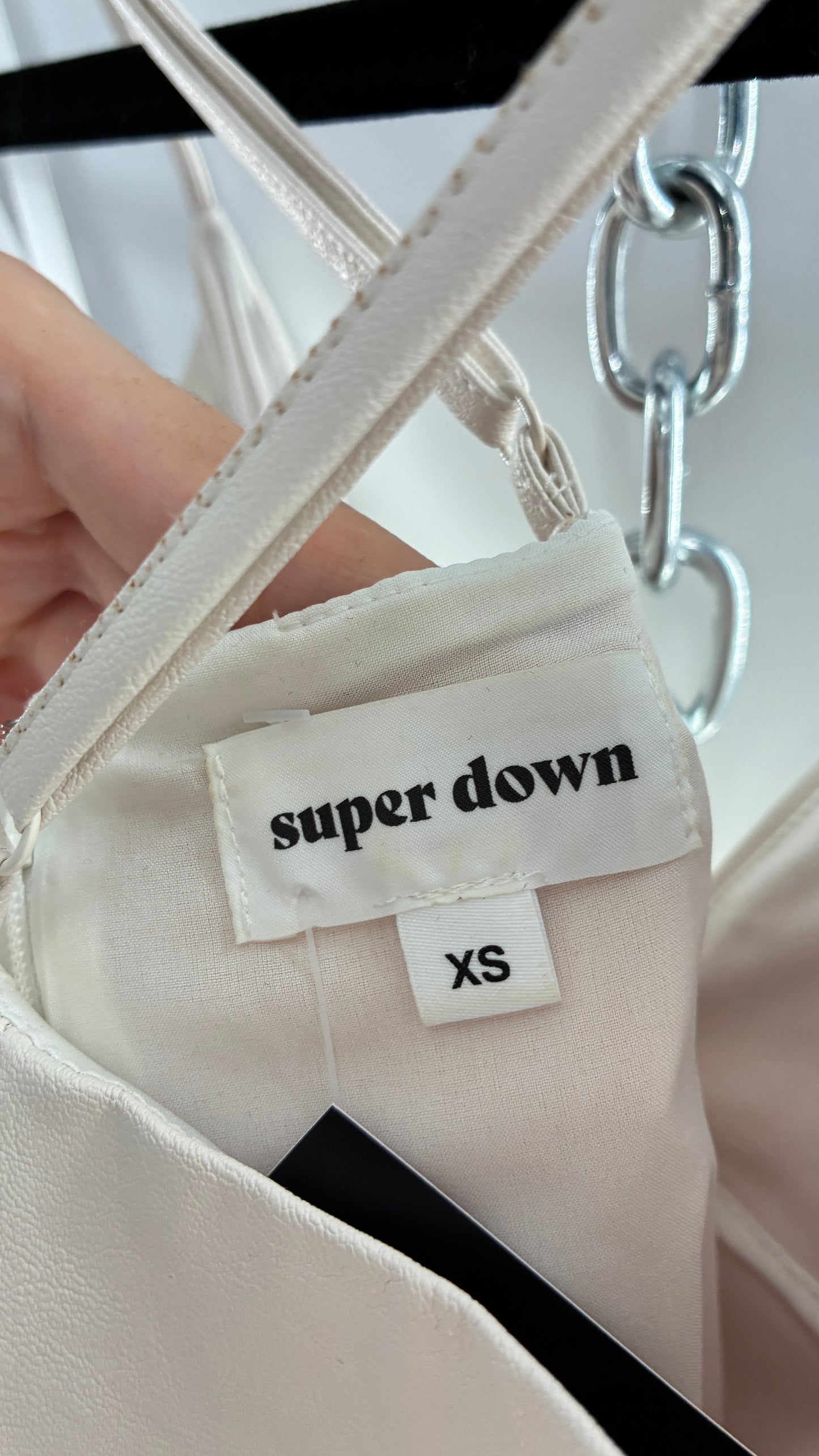 Super Down Vegan White Leather Camisole Mini Dress with Triangle Cups (XS)