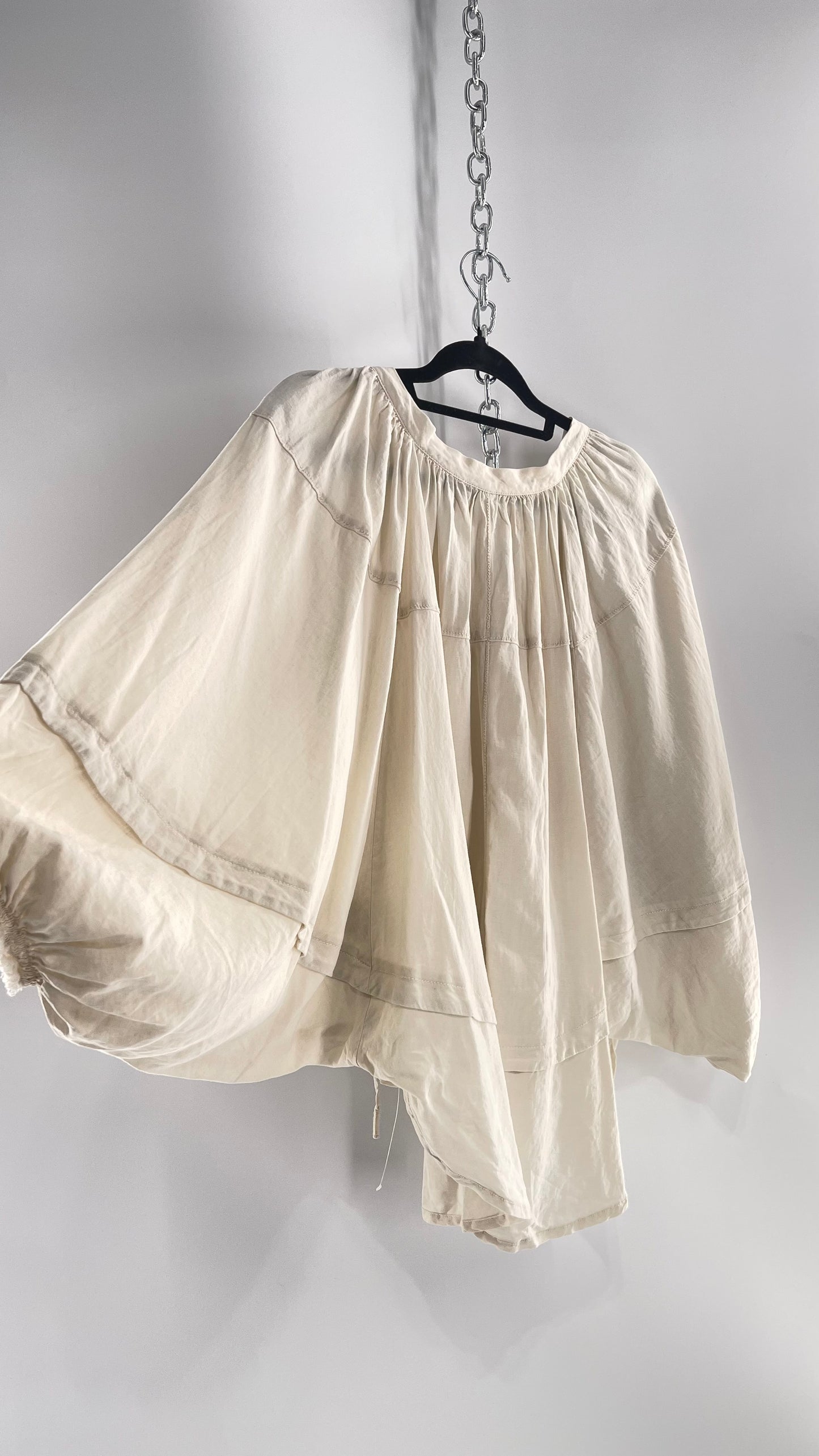 Free People Beige Off White Billow/ Prairie Sleeve Cape Blouse (Small)