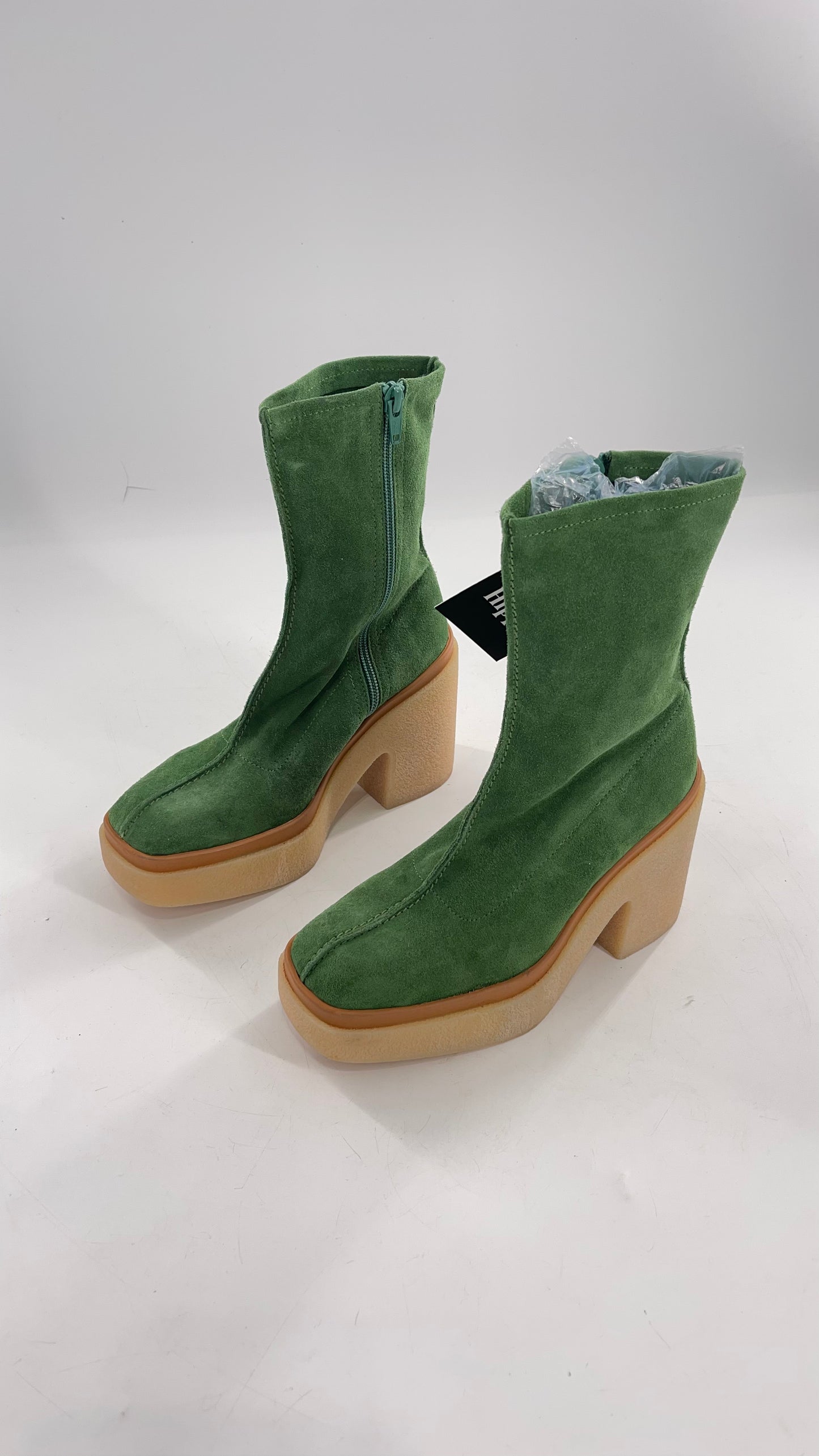 Free People Green Gigi Suede Leather Rubber Heel Boot (36.5)