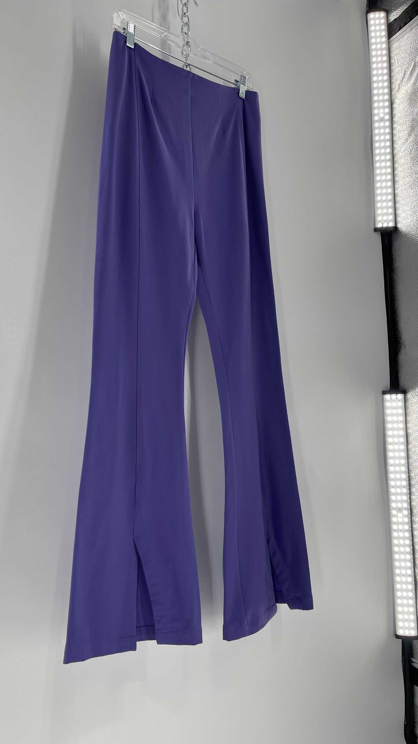 Free People Purple Knit Flares with Pleated Front and Pointed Back Stitching and Vented Hem  (Small)