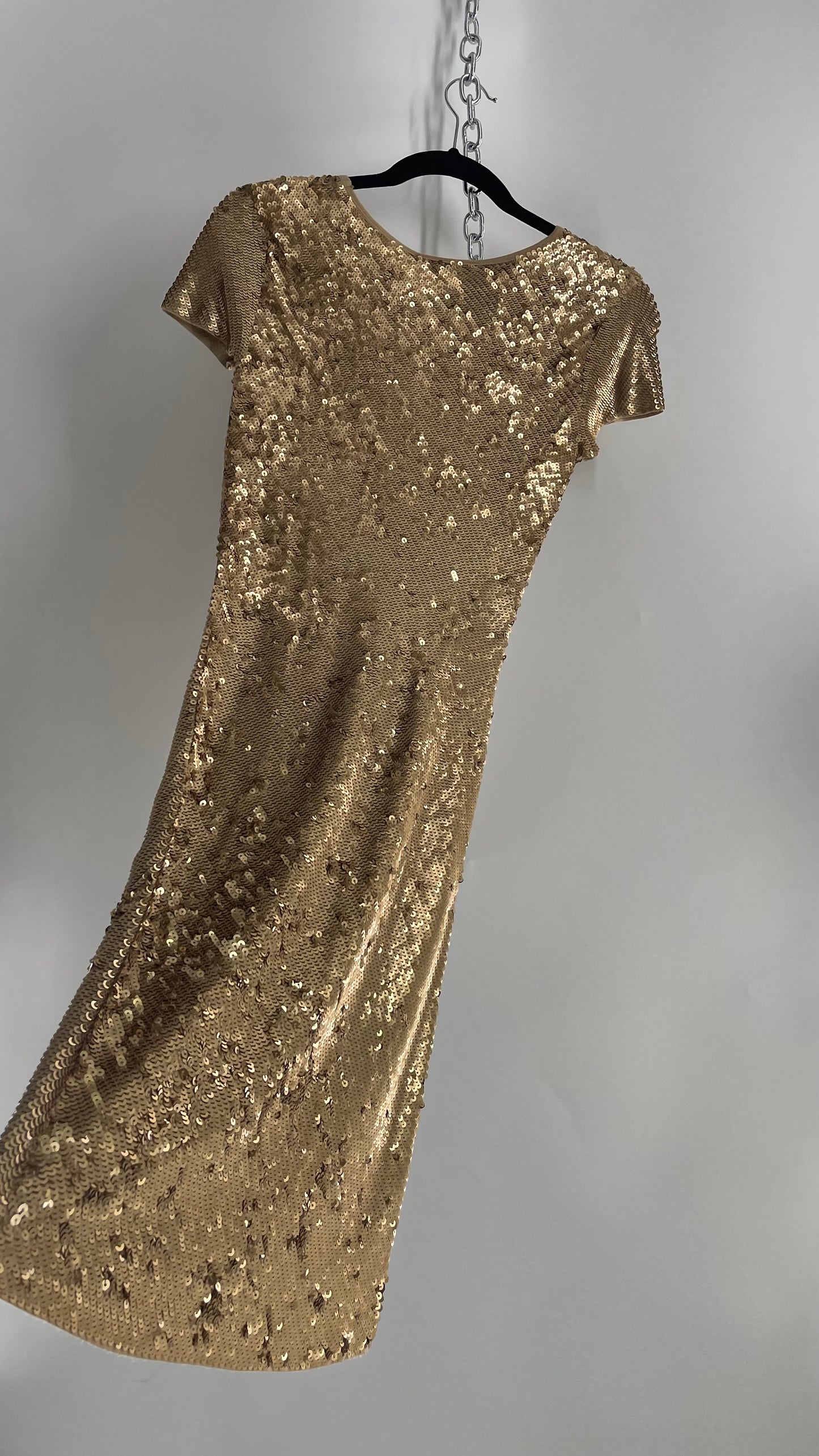 Michael Kors Sequin Party Gold Midi Dress (XXS)