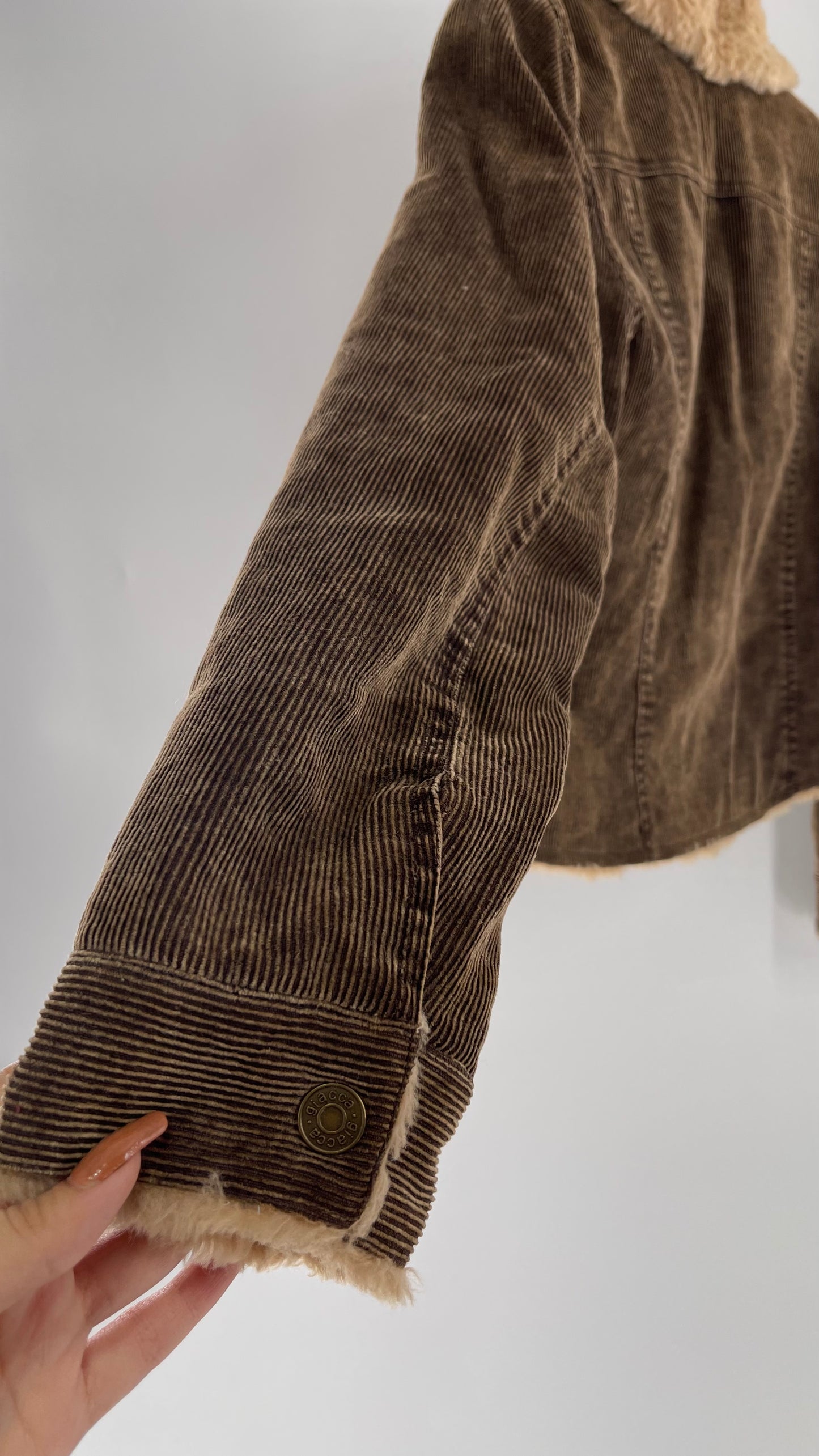 Vintage giacca Corduroy Cropped Jacket with Sherpa/Teddy Collar (Medium)