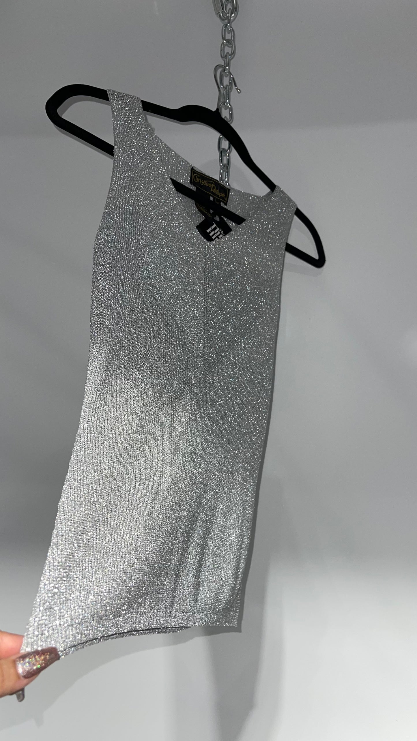 Vintage Christine Phillipe Vintage Metallic Silver Tinsel Knit Tank (Medium)