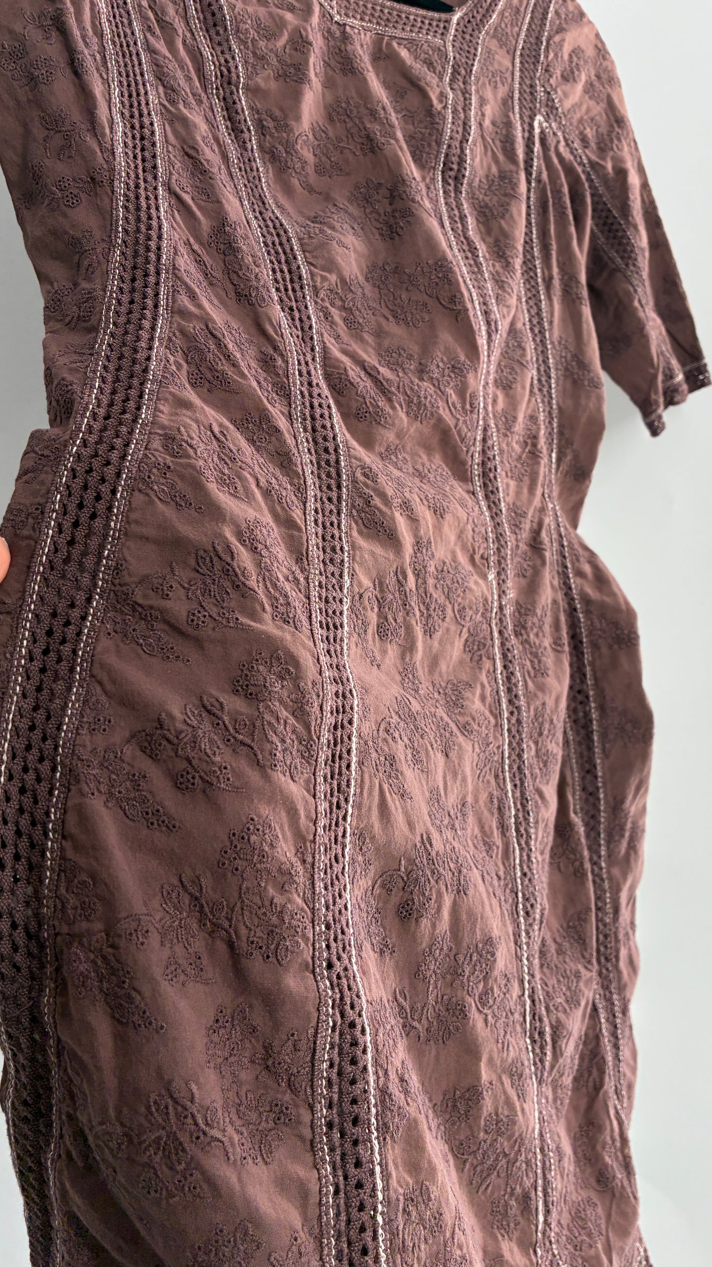 ALSAINTS Embroidered Brown Cotton Bodycon Mini Dress (4)