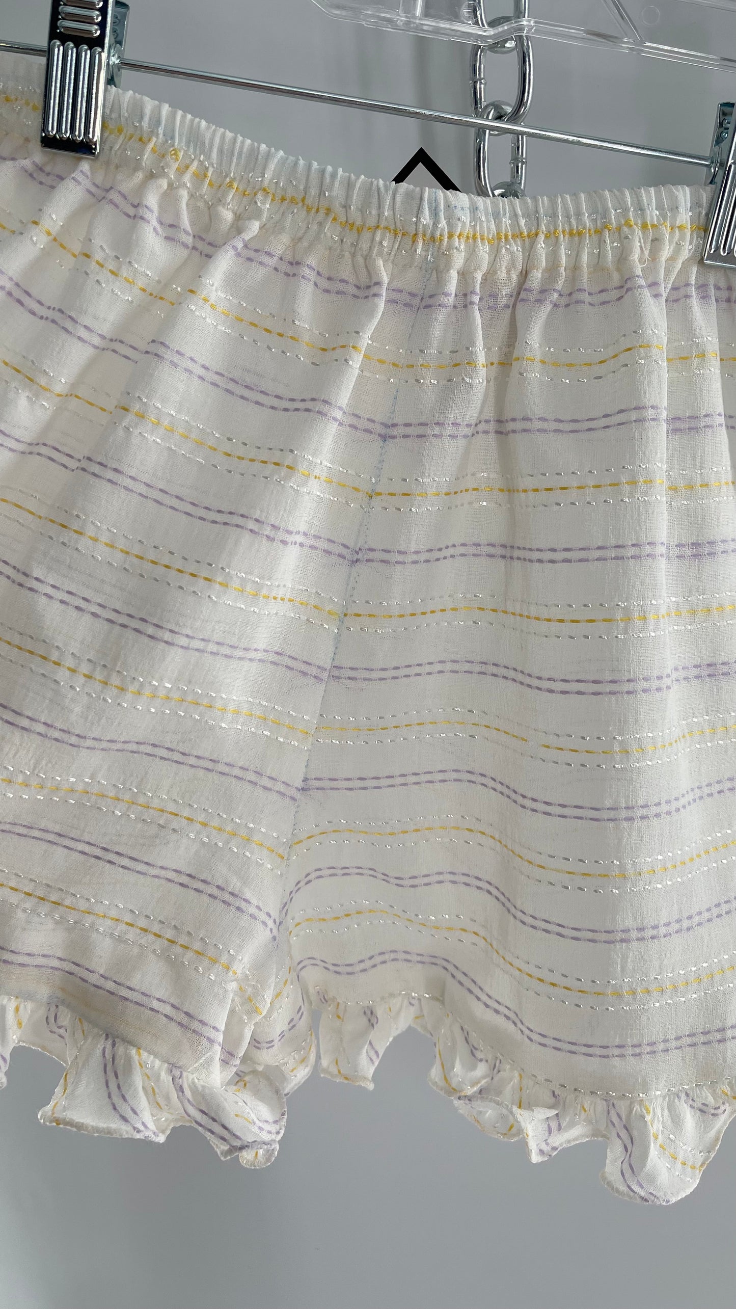 Vintage Sheer Babydoll Short with Embroidered Needle Point Stripes and Ruffled Hem (S)”