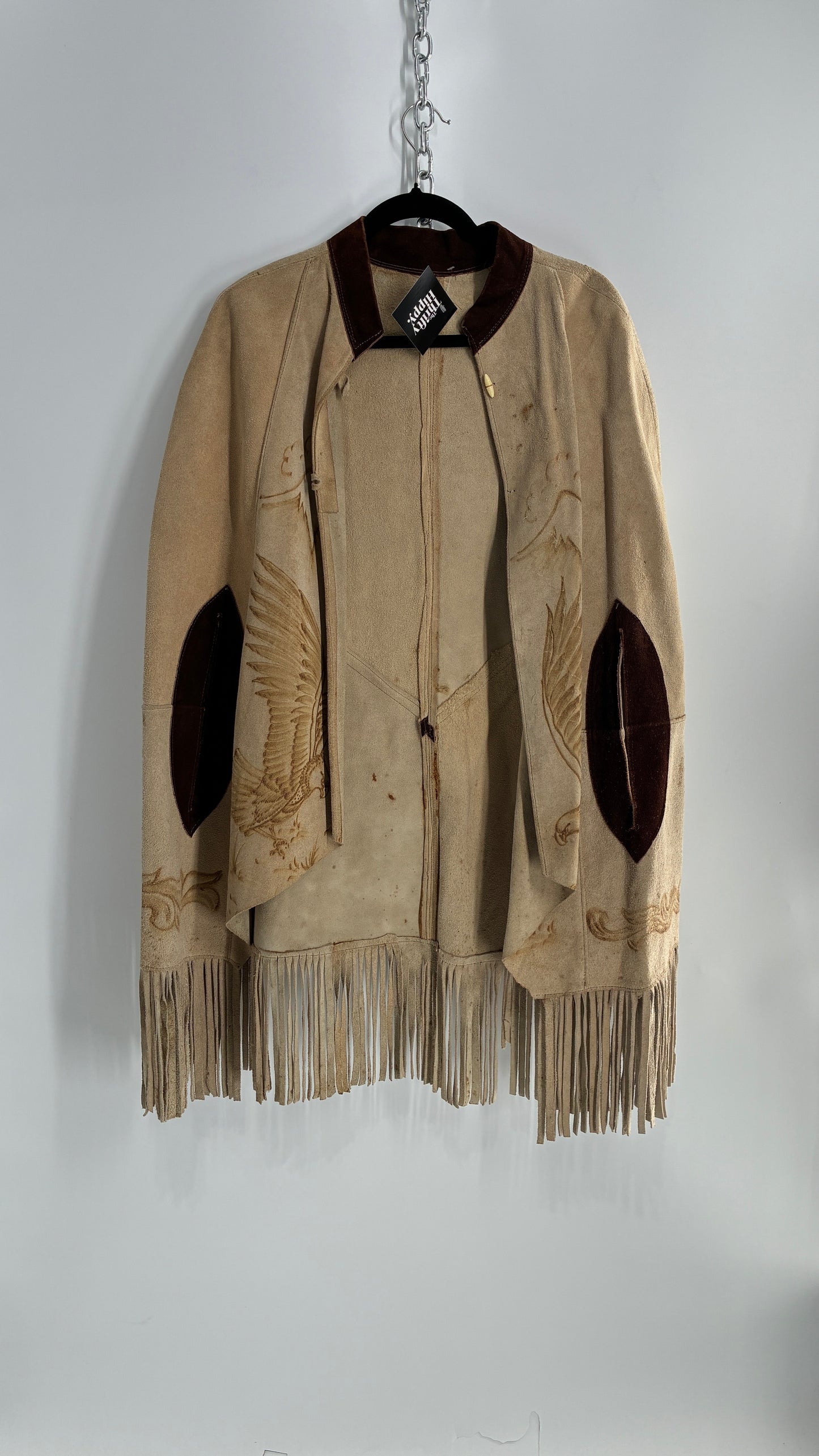 Vintage Animal Hide Engraved Poncho OverCoat (C)(One Size)