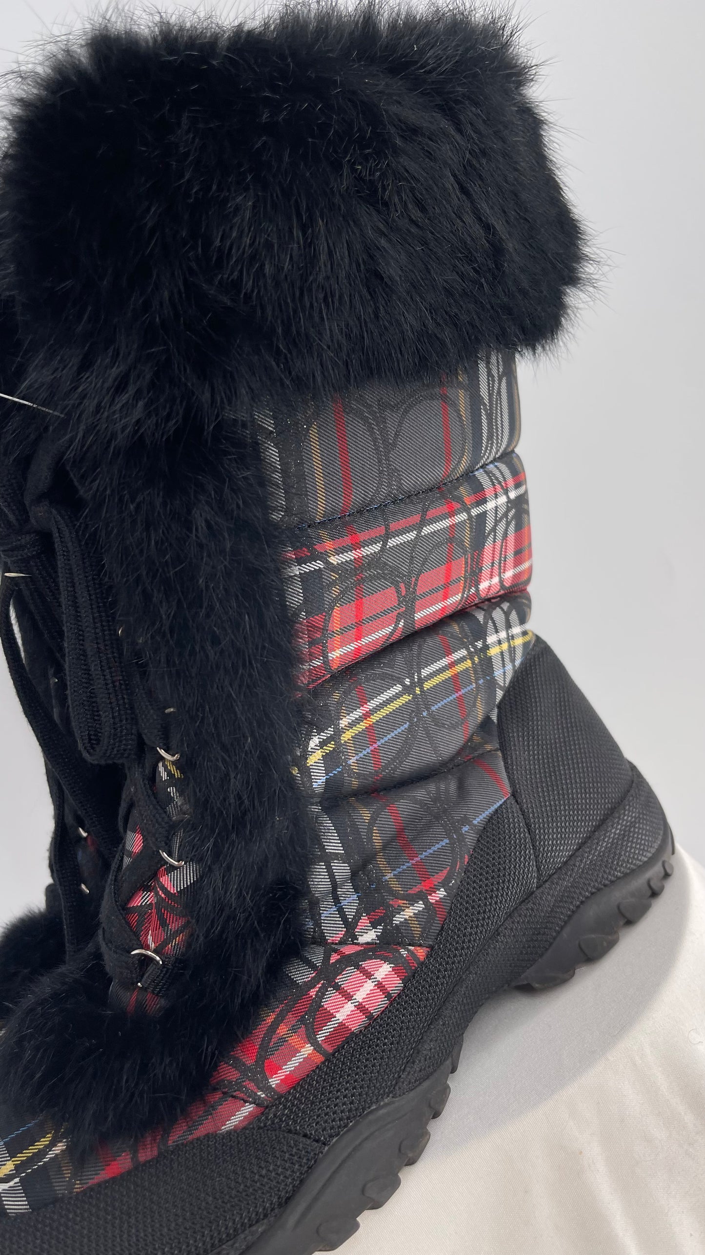 Vintage COACH Jennie Plaid Quilted Logo Patterned Boots with Rabbit Fur Trim (9)