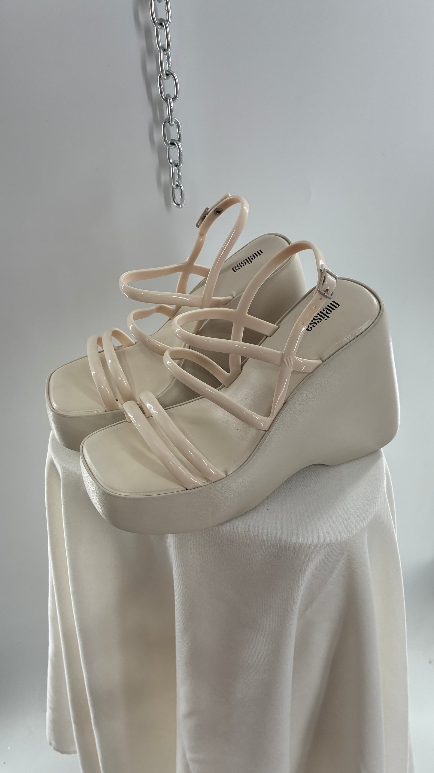 MELISSA Jelly Jessie Beige Chunky Wedge Platform Sandal (10)