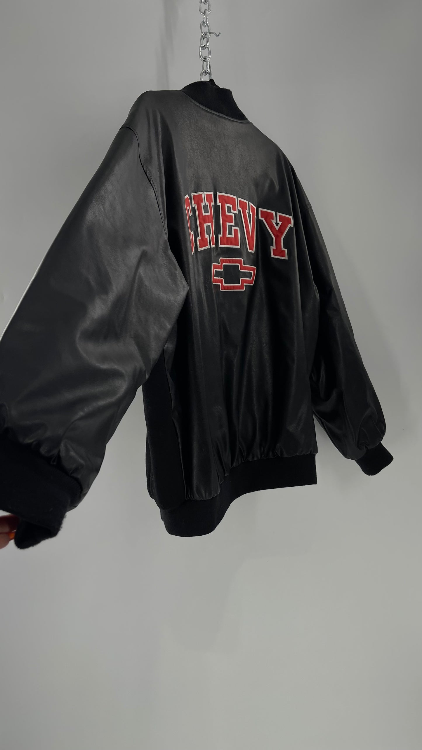 Vintage Chevy Racing Varsity Bomber Jacket with Red Logo Embroidery (Large)