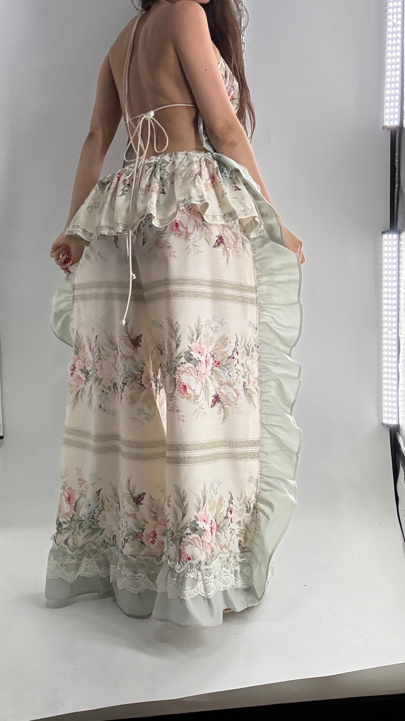 Handmade Vintage Muted Florals Two Piece Set with Adjustable Waist and Bust Lines (XS-XL)