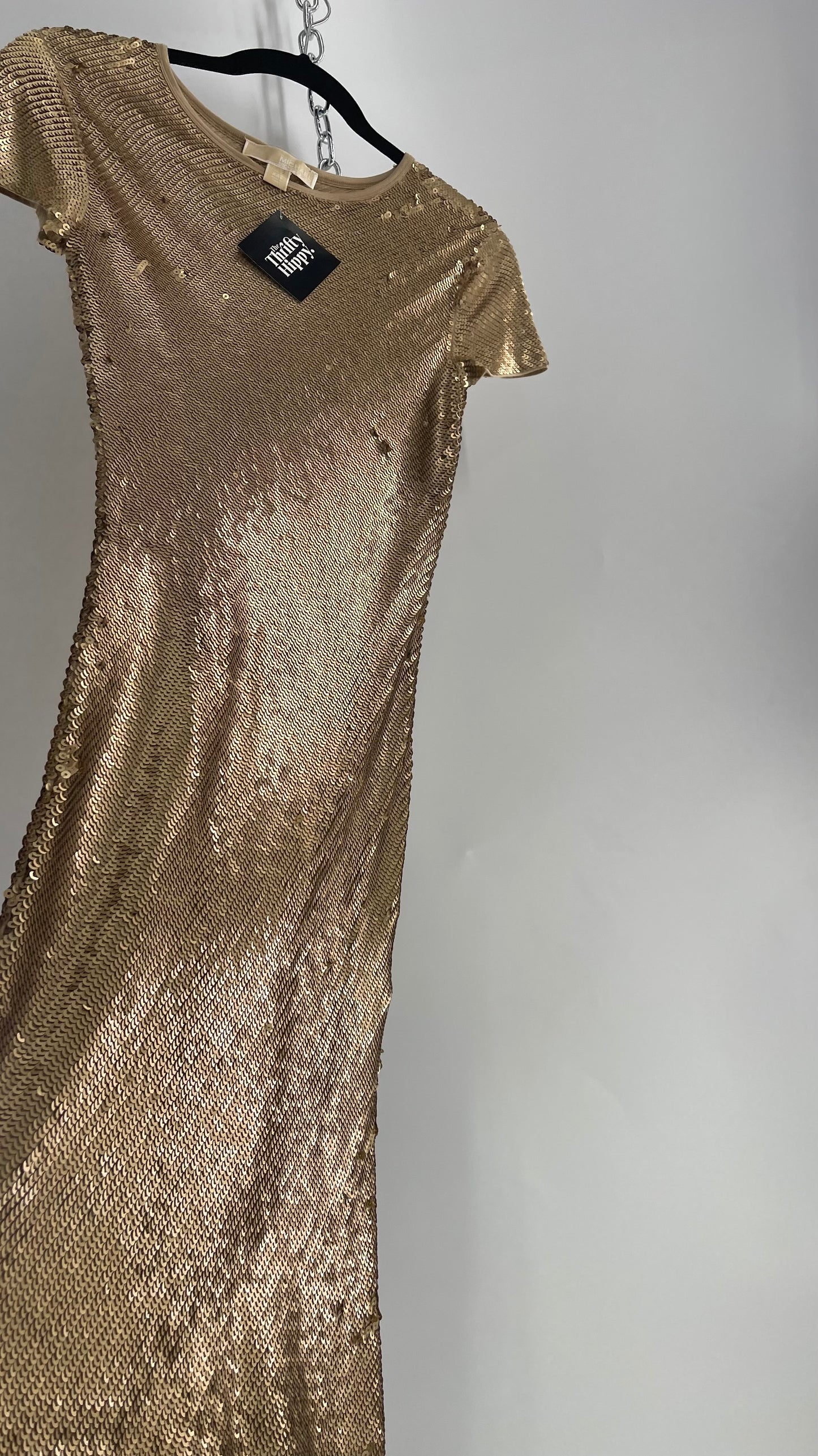Michael Kors Sequin Party Gold Midi Dress (XXS)