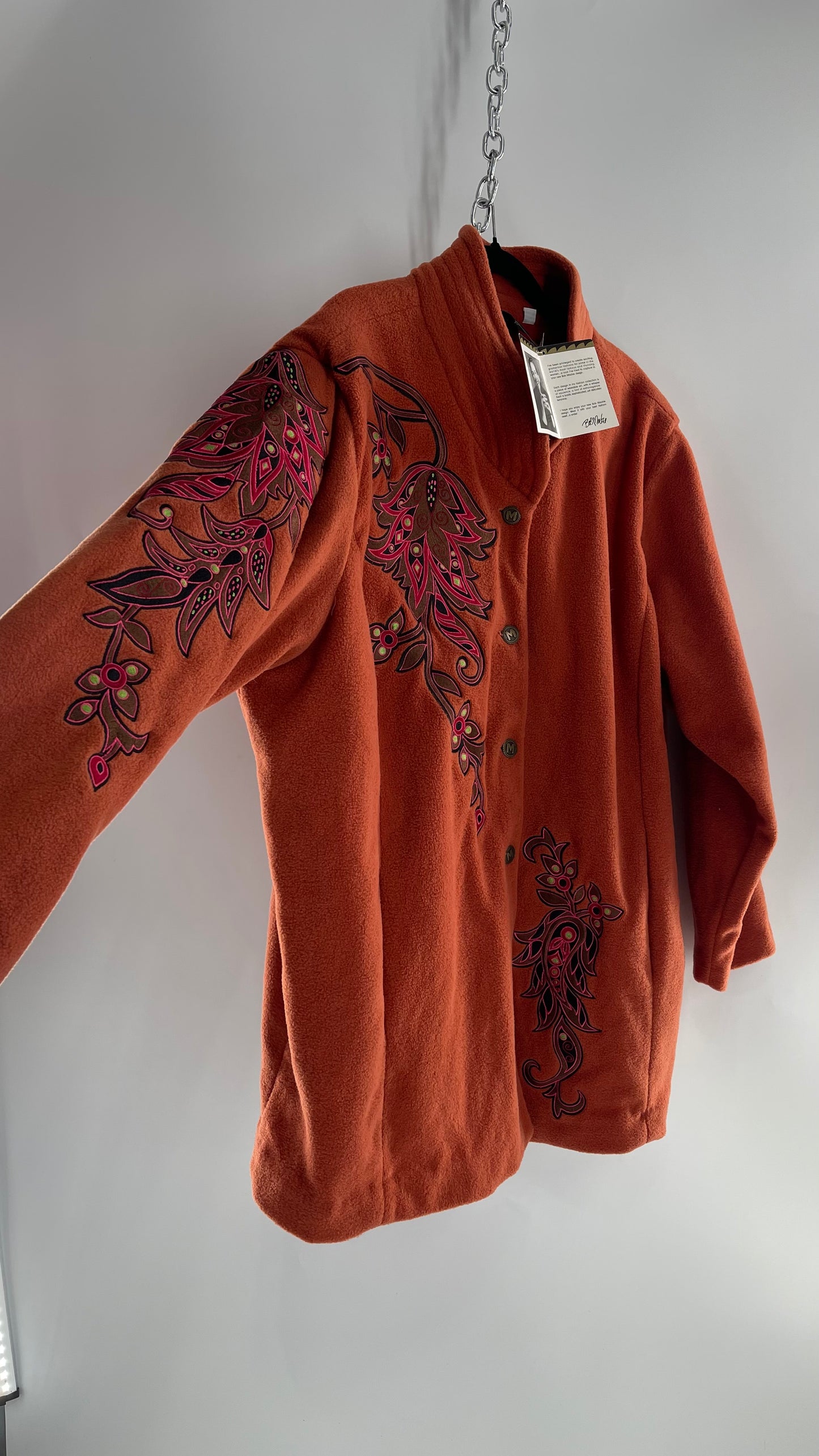 Deadstock Vintage Bob Mackie Orange Coat with Embroidered Sleeves and Body, Embossed Buttons and Tags Attached (XXXL)