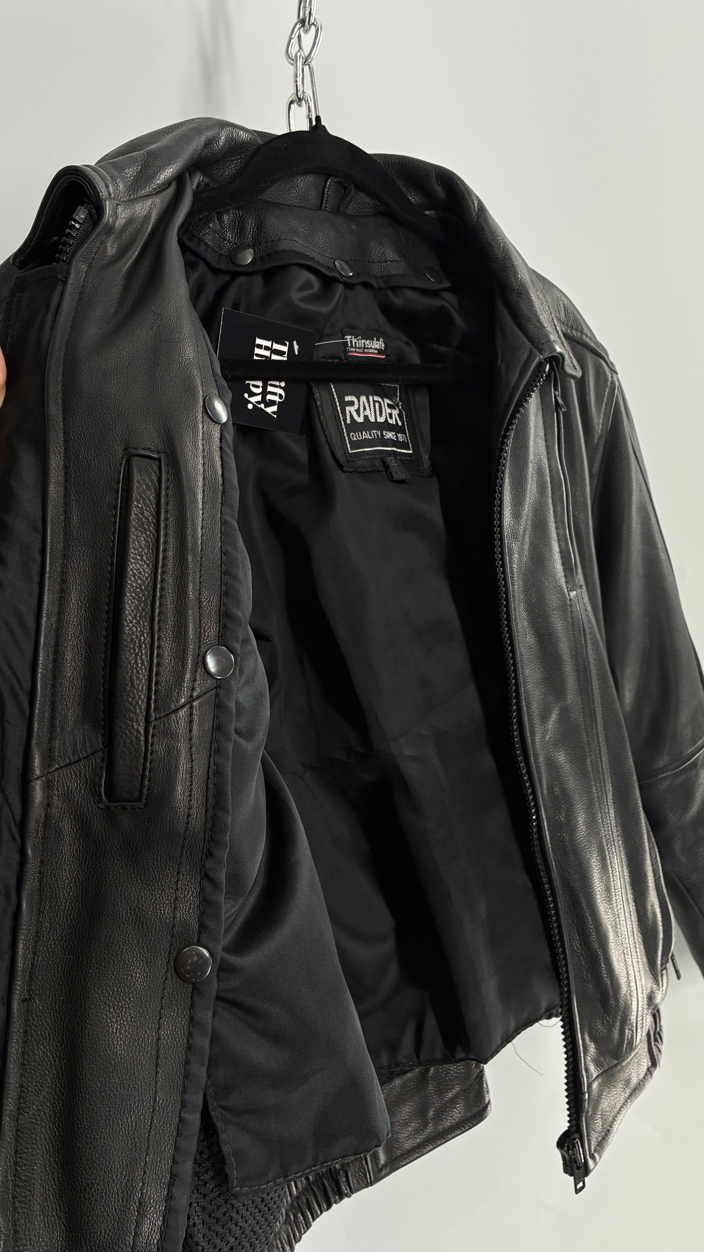 Thinsulate RAIDER Black Leather Motorcycle Bomber Jacket (12)