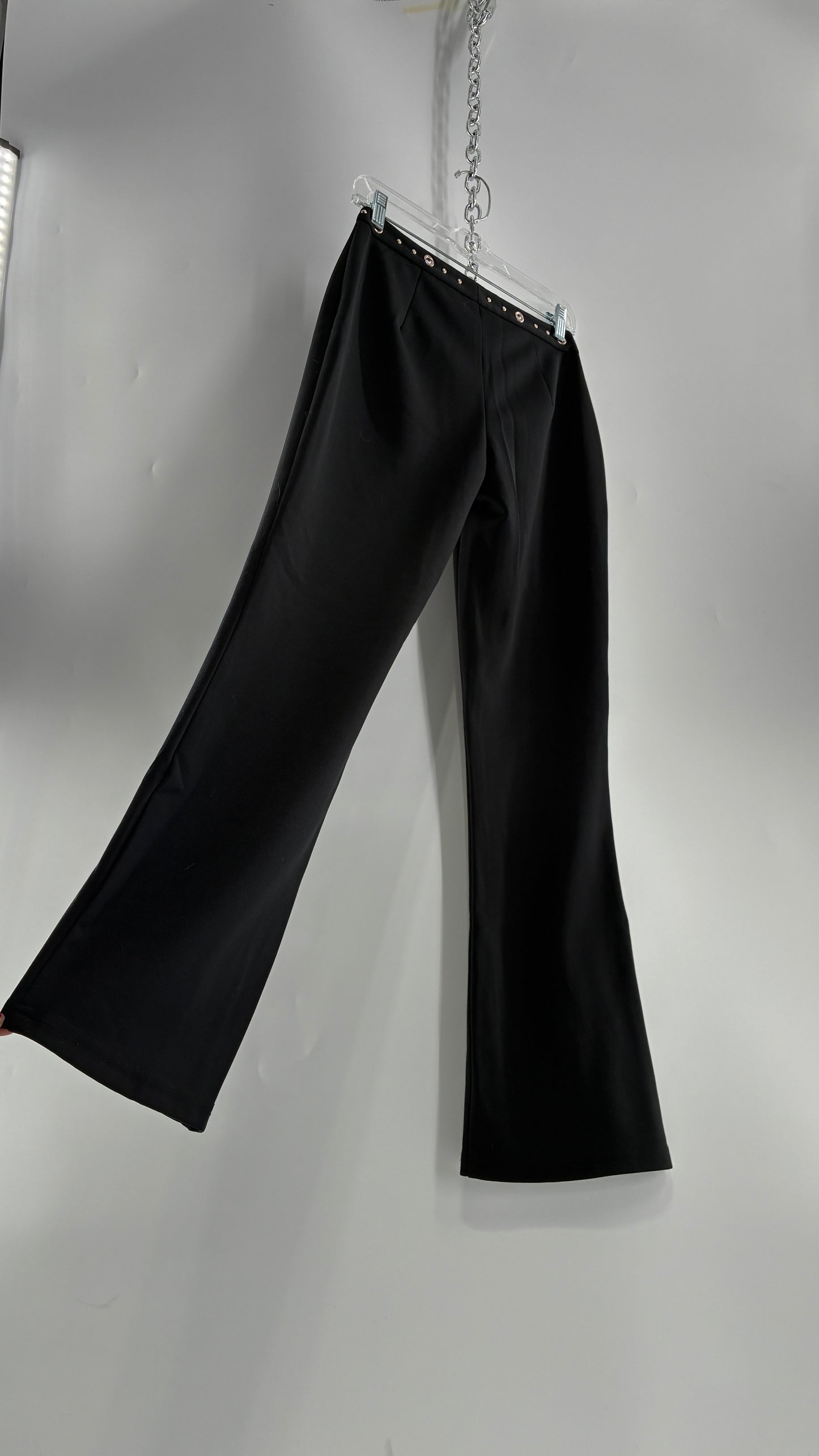 Vintage 1990s JOE BENBASSET Black Kickflares with Studded, Grommet Waistline (5)