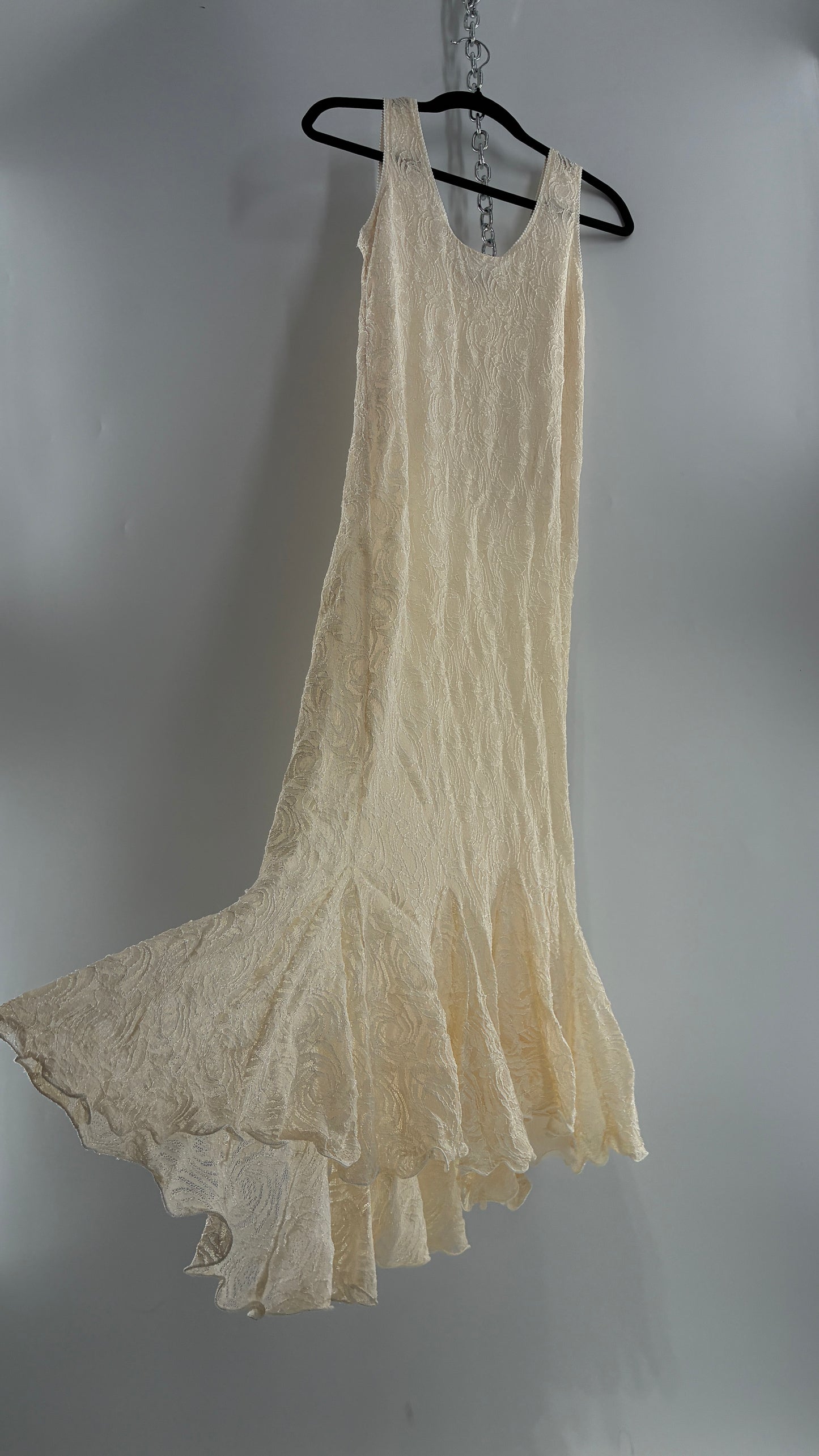 Vintage SARA MIQUE New York Off White Maxi Dress and Balloon Sleeve Cardigan Set (M)